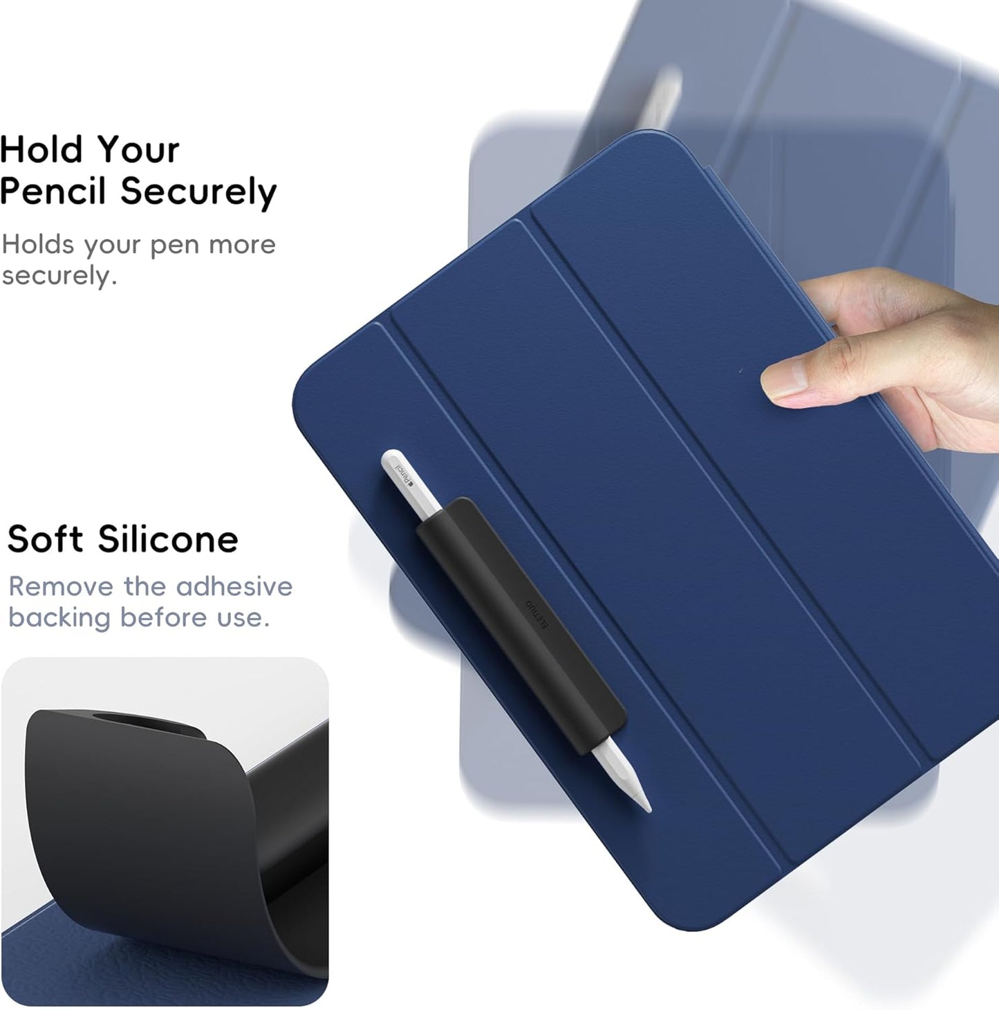 ELETIUO 3 Pack Silicone Pencil Holder Sleeve,Compatible with Apple Pencil (USB-C),Apple Pencil 1st/ 2nd Generation,Strong Adhesive Sticky Attached to iPad Case for Stylus Pens,White,Black,Green