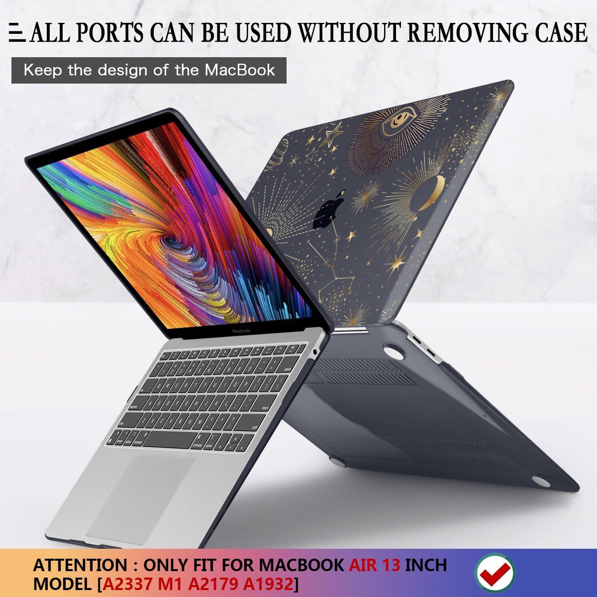 CISSOOK Compatible with 2021 2020 MacBook Air 13 inch Case M1 A2337 A2179 A1932 Model, Hard Shell Case &Keyboard Cover &Screen Protector Film for MacBook Air 13 with Touch ID 2018-2022, Moon Star