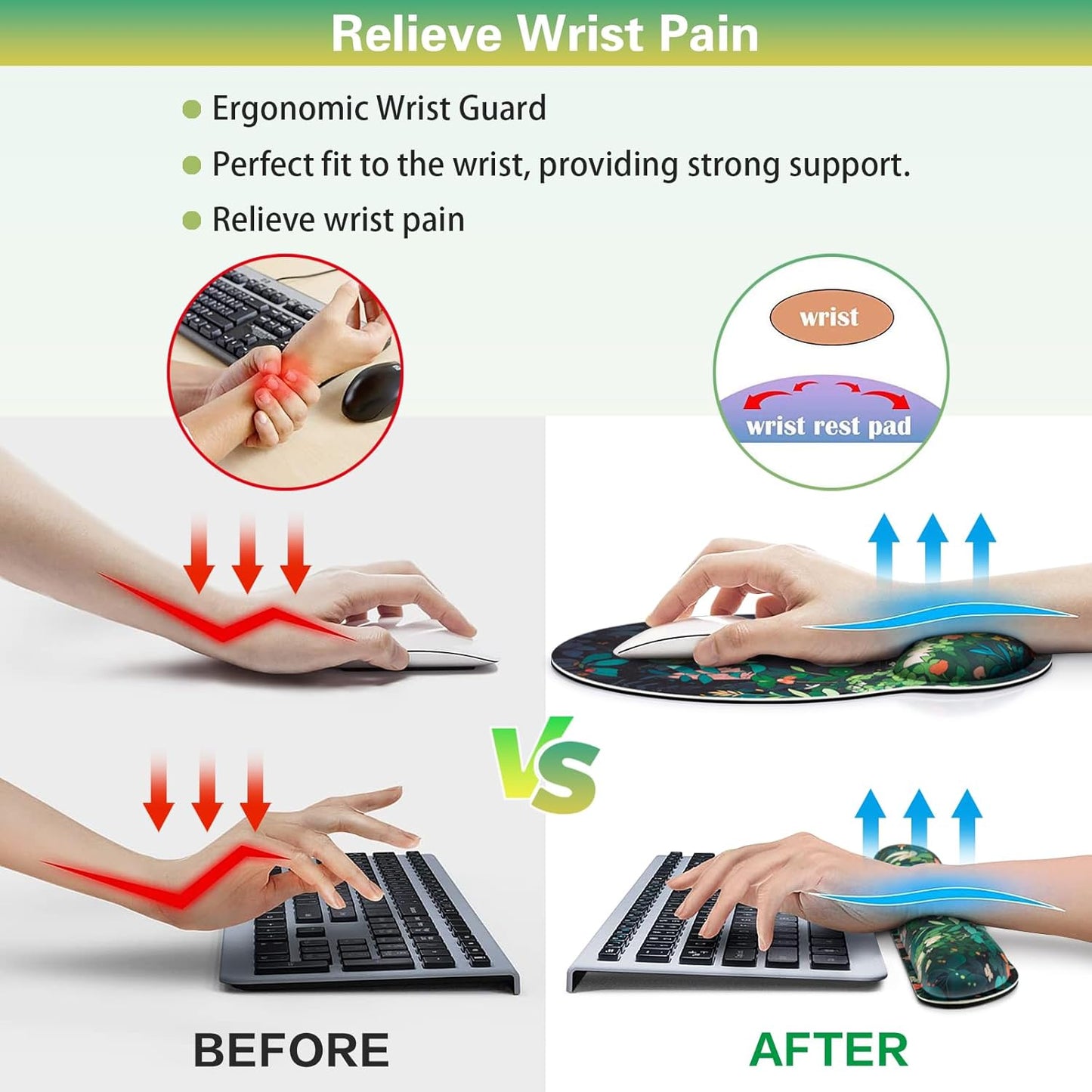 Ergonomic Keyboard Wrist Rest, Mouse Pad with Wrist Rest Anime, Cat Gaming Mousepad with Wrist Support, Memory Foam Wrist Rest Set for Computer Keyboard, Funny Cute Office Desk Accessories