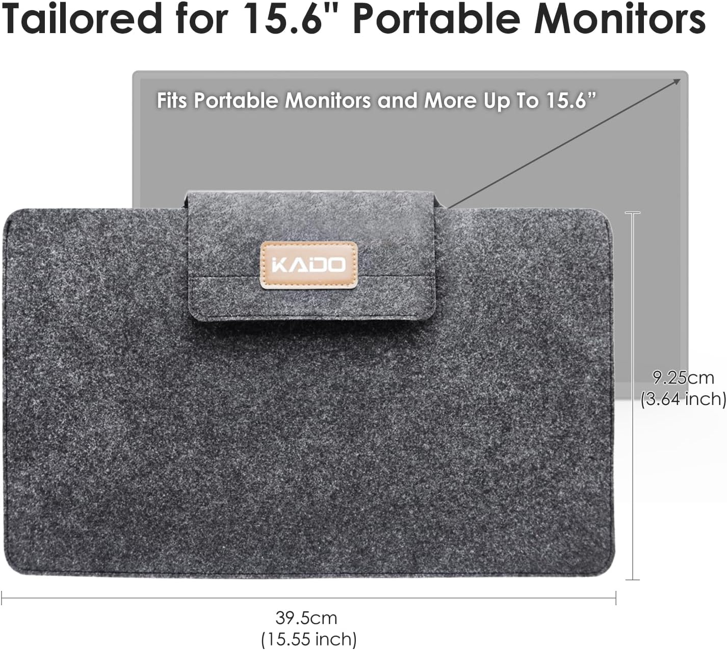 Kado 15.6 Inch Portable Monitor Case Sleeve Bag Made for Sceptre Kado MNN KYY InnoView Yxk ForHelp AYY VisionOwl Yodoit Uperfect ViewSonic ASUS Dell Lenovo 15.6" Portable Display Monitors 15.55"x9.25"