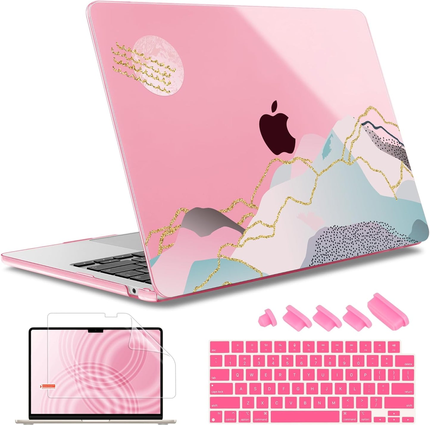May Chen for MacBook Air 13.6 inch Case A3240 M4 A3113 M3 A2681 M2 with Retina Dispaly, 2025 2024 2023 2022 Release, Plastic Hard Shell Case with Screen Protector & Keyboard Cover, Flower Marble