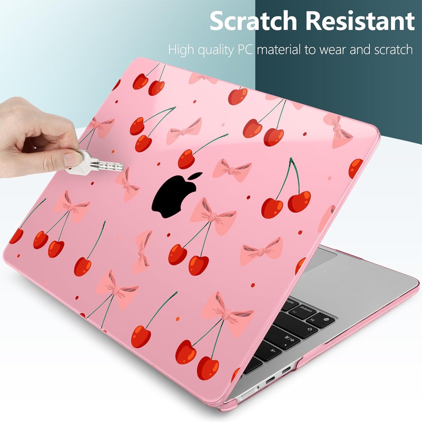 TWOLSKOO Compatible with M4 MacBook Air 15 inch Case 2025-2023 Released Model M4 A3241 M3 A3114 M2 A2941, Plastic Hard Shell & Screen Protector & Keyboard Cover & Type C Adapter, Cute Cherry