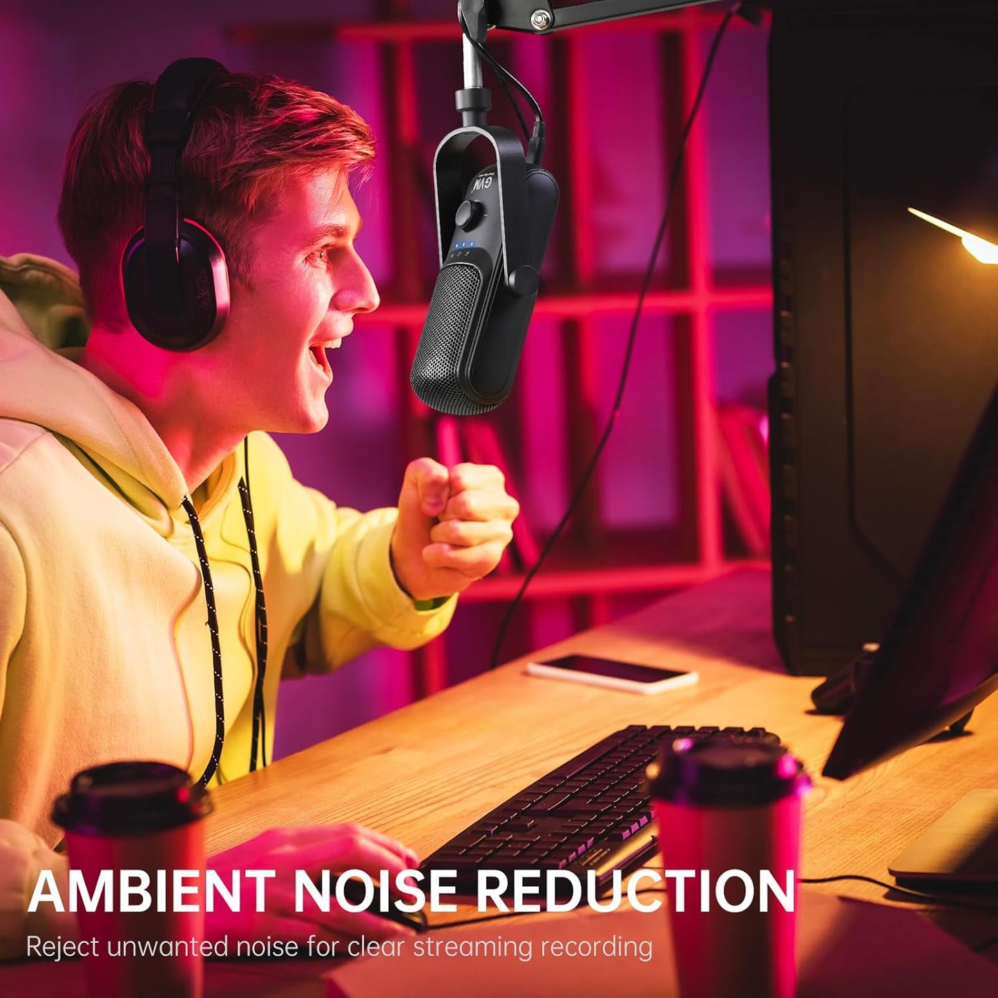 GVM Condenser Microphone, USB Type-C Podcast Recording Microphone for Vocal Voice-Over Streaming Studio Metal Mic with Mic Mute Headphone Jack Monitoring Volume Control Vocal Mic for Singing YouTube