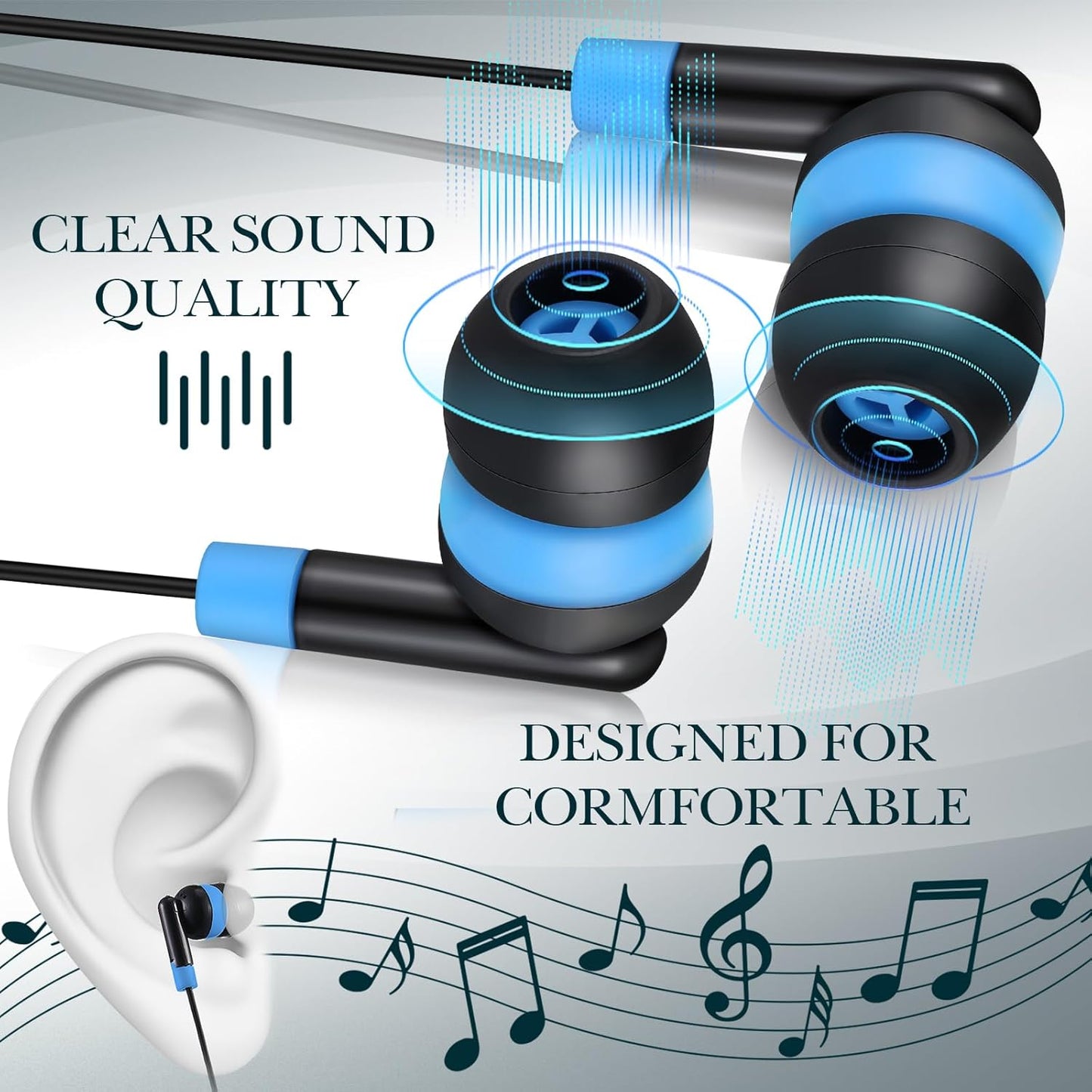 Kanayu 100 Pack Wired Earbuds Bulk for Classroom Ear Headphones Wired Basic Student Earbuds No Microphone with 3.5mm Jack for Kids Class Laptop School Library, Individually Bagged(Multicolor)