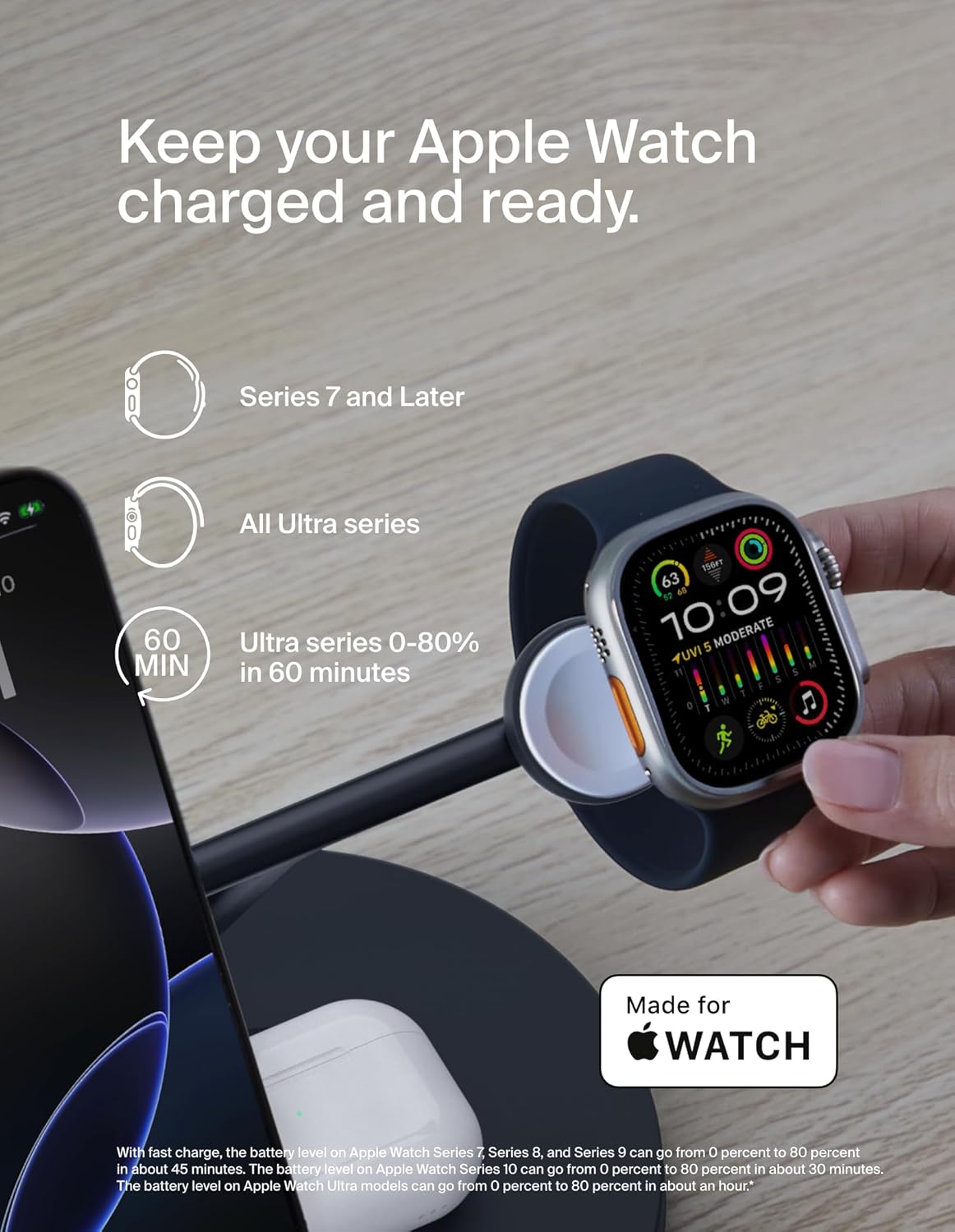 Belkin MagSafe-Compatible Charger, 3-in-1 Wireless Charging Station, Qi2-Certified 15W Wireless Charge for Apple iPhone 16 Series, Apple Watch, AirPods w/Non-Slip Base, 40W Included - Black