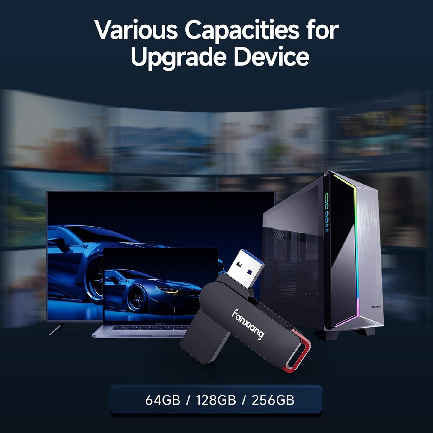 2 Pack 128GB USB Flash Drive, Metal Thumb Drives, USB 3.2 Up to 200MB/s Type A Memory Stick for Storage and Backup, F309