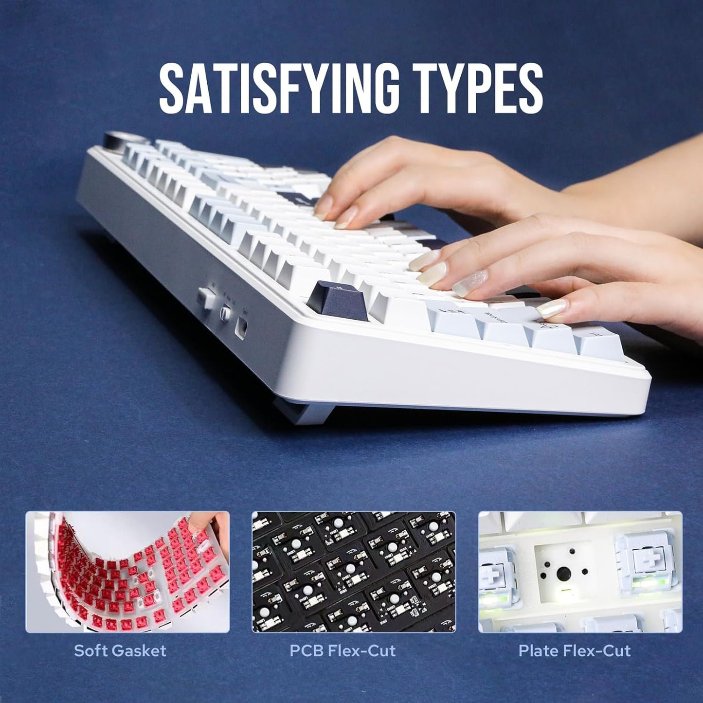 EPOMAKER X Aula F99 PRO Wireless Gaming Keyboard with 8000mAh Battery, Hot Swappable Creamy Keyboard, 2.4GHz/Type-C/BT5.0, NKRO, RGB Backlit for Win/Mac/Gaming (Blue&White)