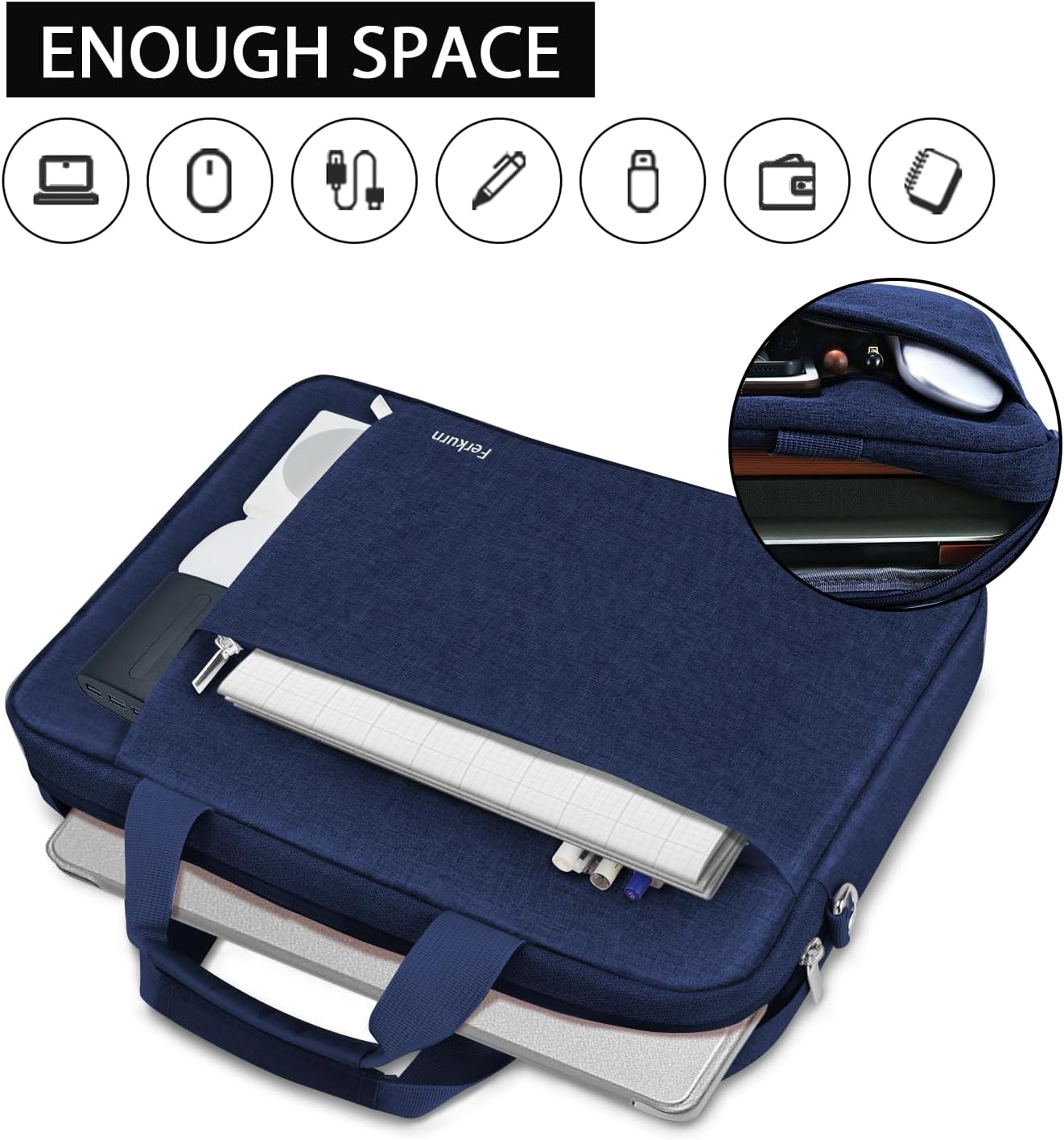 Ferkurn Laptop Bag Case for Women Men Computer Bag Compatible with HP Envy Pavilion Omen/LG Gram/MSI/Dell Inspiron XPS/Lenovo/Acer, Shoulder Strap Carrying Messenger Briefcase, Blue, 14 Inch
