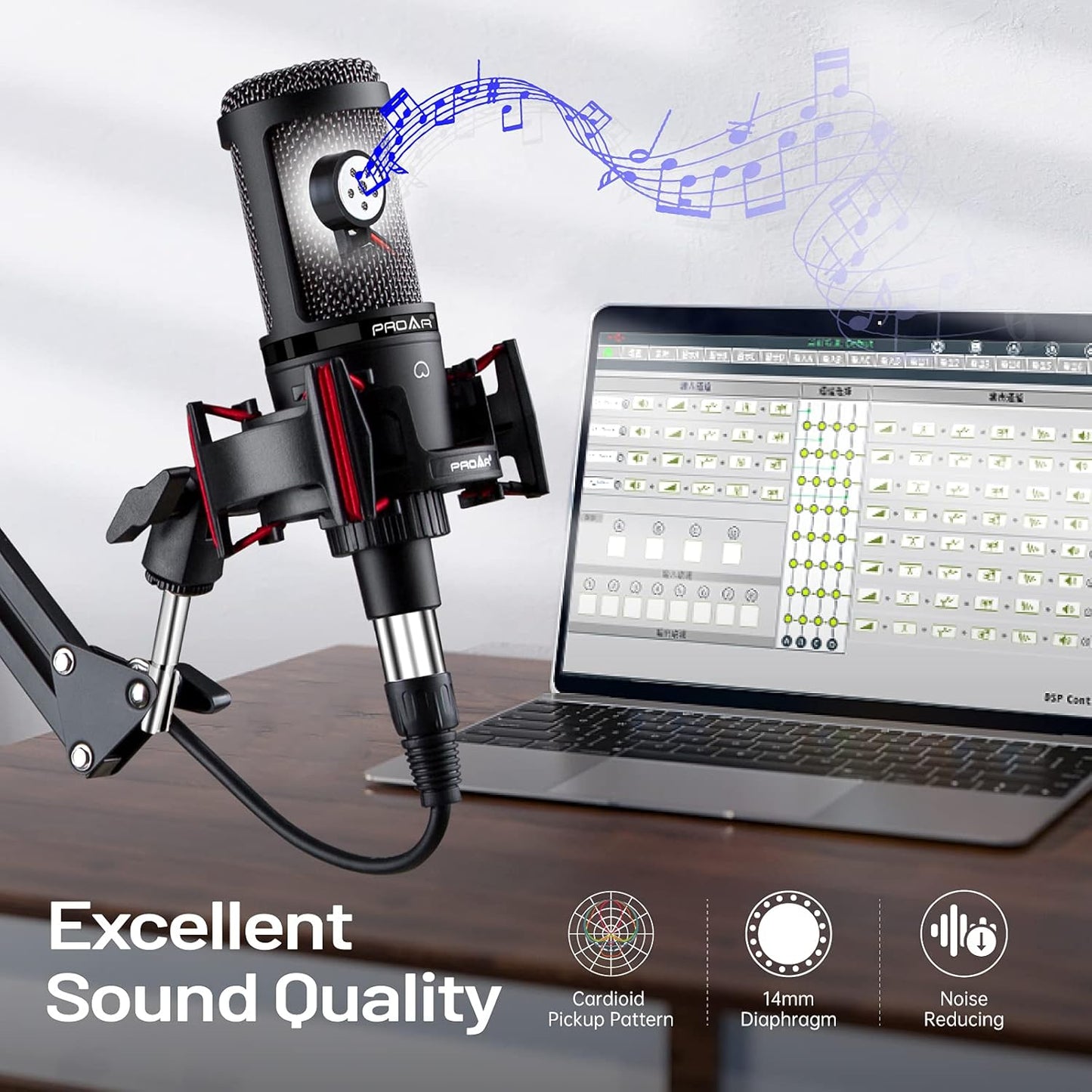 Condenser Microphone XLR,Professional Studio Recording Microphone for Computer PC,Cardioid Podcast Mic Kit with Boom Arm,Gaming Microphone for Streaming,ASMR,Singing,Voice Over,Vocal,YouTube,Zoom