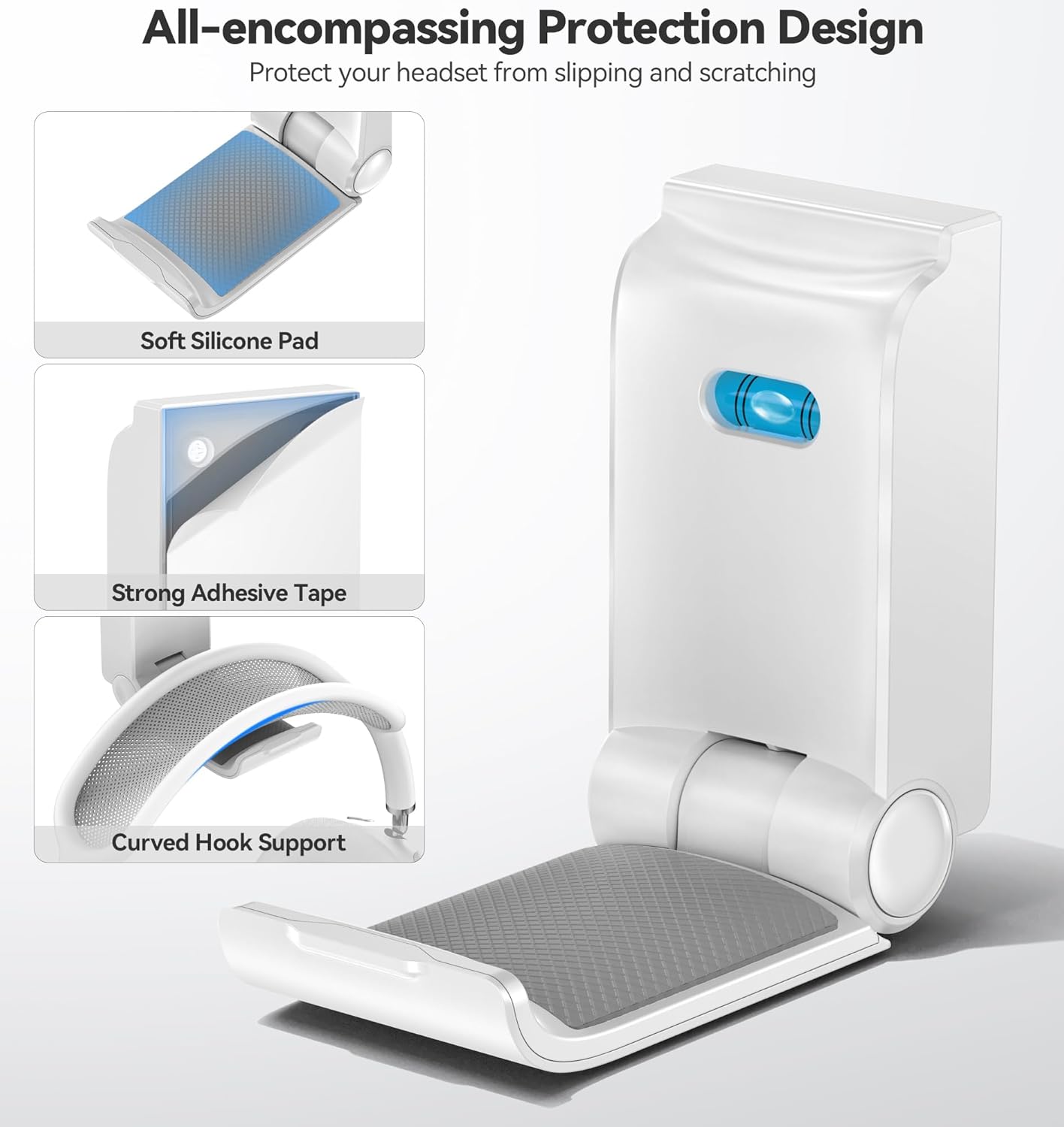 Headphone Stand, Wall Mount Headset Hanger, Gaming Headphone Holder Hook Clip, Foldable Headset Stand Desk Holder for PC Earphone Accessories, White(2 Pack)