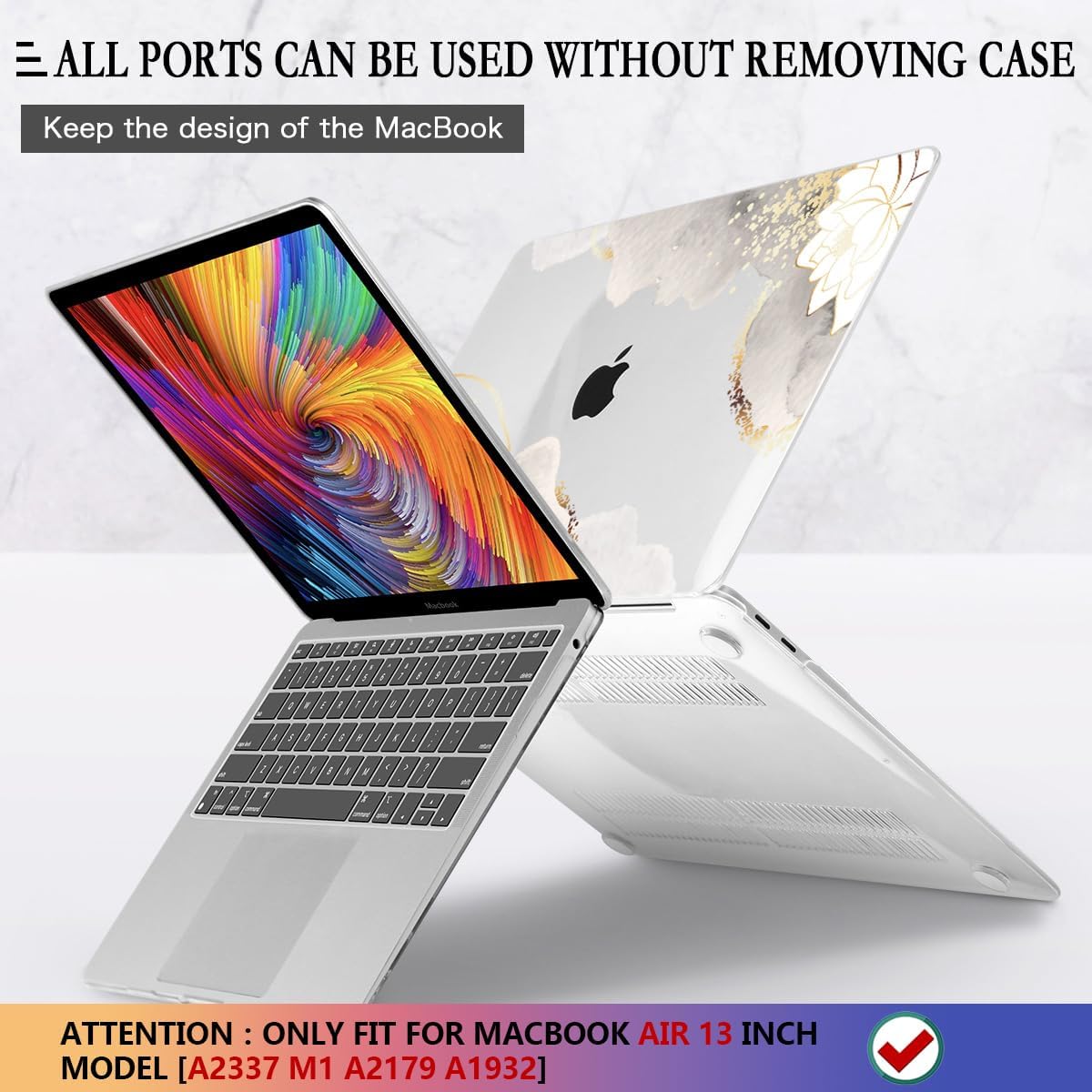 CISSOOK Compatible with MacBook Air 13 inch Case 2021 2020 2019 2018 2022 Release Model: M1 A2337 A2179 A1932, Floral Hard Shell Case Cover for MacBook Air 13 inch with Retina Display and Touch ID