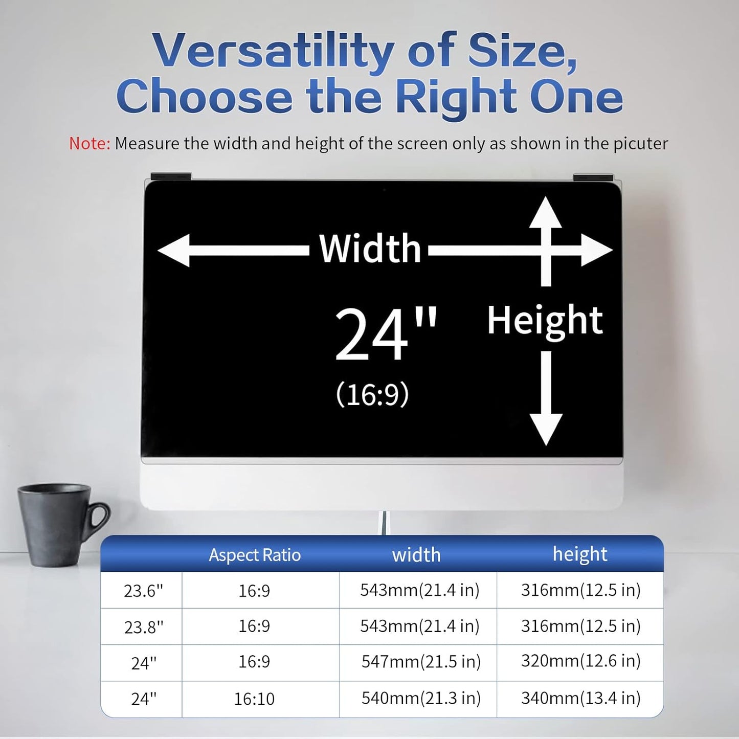 Computer Privacy Screen Filter 24 Inch, 9H Hardness Hanging Computer Screen Privacy Shield Compatible with 23.6,23.8 inch for 16:9 Widescreen Monitor, Eye Protection and Blue Light Blocks