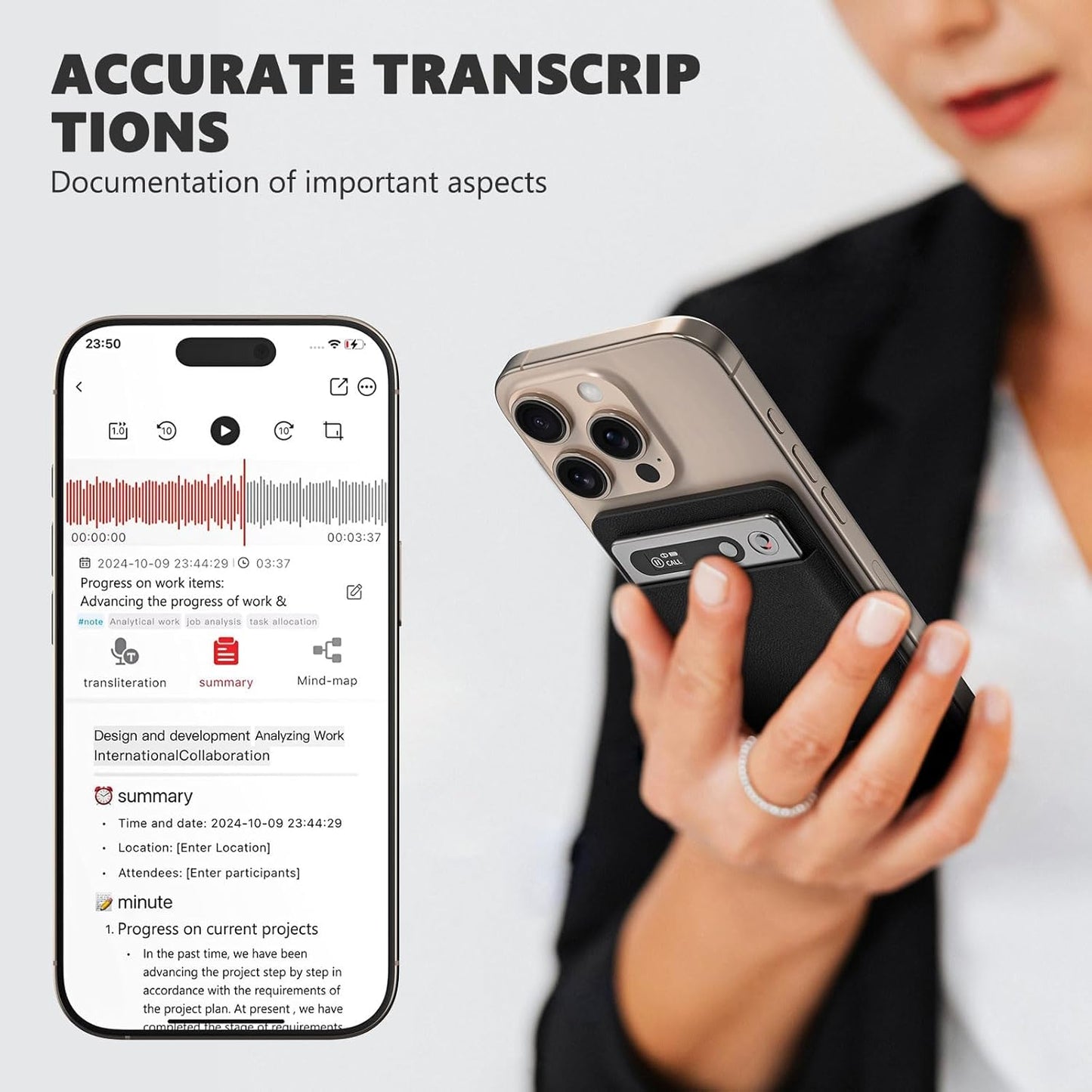 AI Voice Recorder, Voice Recorder AI Technology for Transcription & Summarization with Magnetic Housing, App Control,112 Languages, 64GB Memory, Audio Recorder for Lectures, Meetings