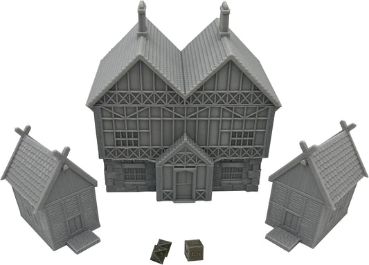 HAUTICO Miniature Buildings, Architecture Terrain Scenery for 18mm RPG Tabletop Wargame, DND, Paintable (HVillageHouses3-1)