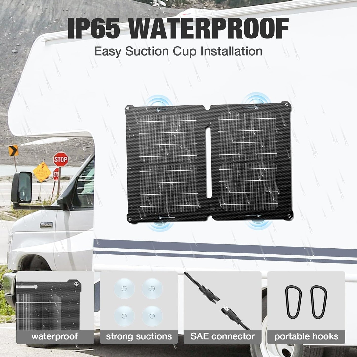 GRECELL 12V 25W Solar Battery Charger Maintainer, Portable Solar Panel Car Trickle Charger Waterproof 25 Watt Mono+ SAE Cables Kit for Truck Boat RV Motorcycle Truck Marine Vehicle Battery