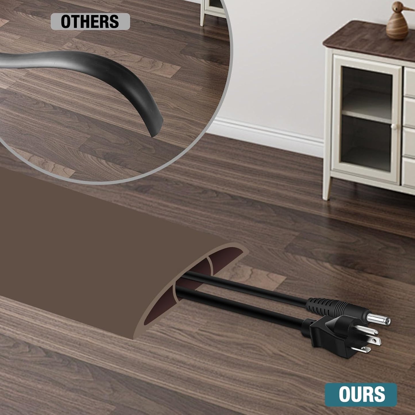 Floor Cord Cover, Cable Protector, 0.63W x 0.31H inches, Wire Cover for Extension Cords, Floor Cable Covers Prevent Cable Trips (Brown, 50-3 Feet)