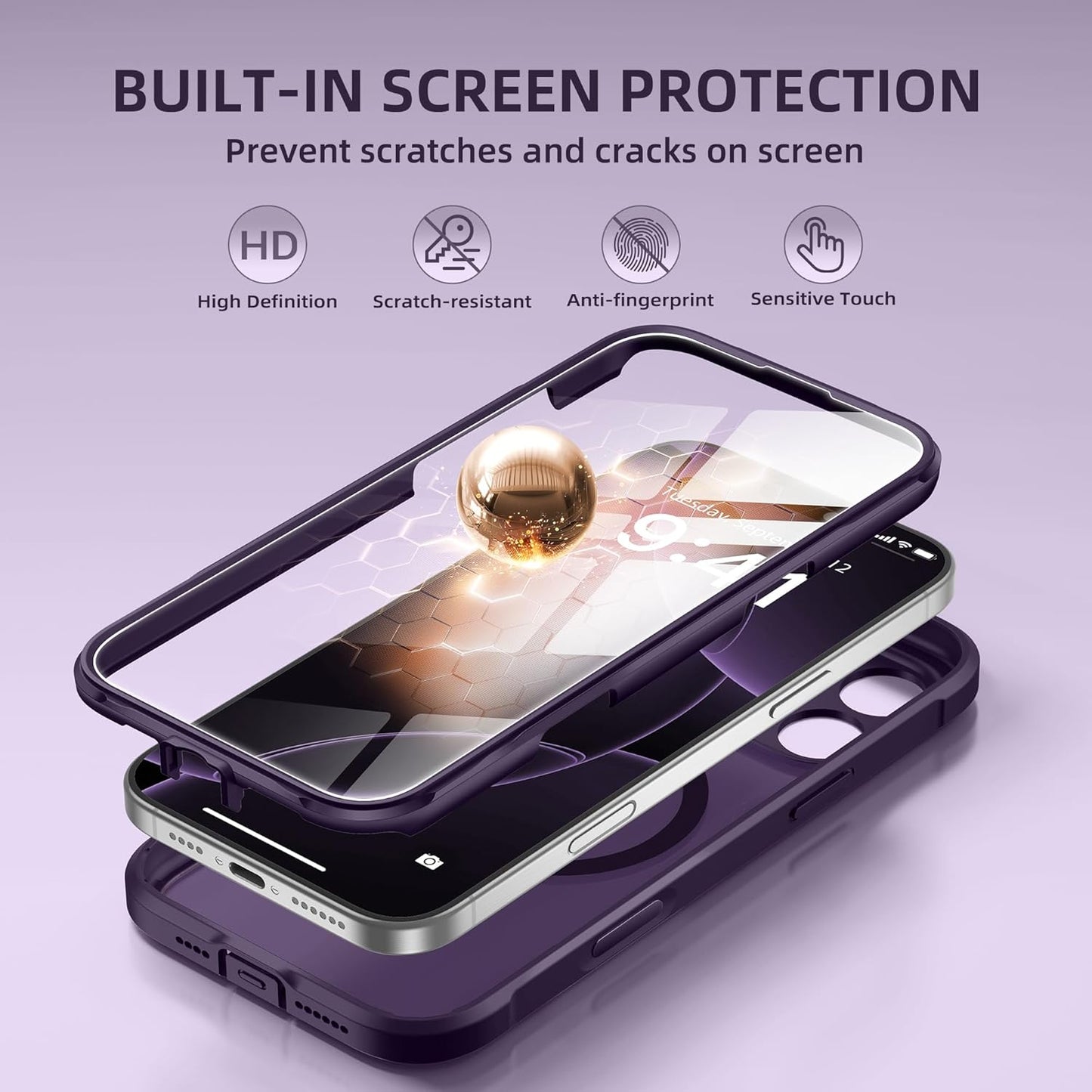 BERFY Magnetic for iPhone 16 Pro Max Case, Compatible with MagSafe, [Built-in 9H Tempered Glass Screen Protector & Camera Protection] Full Body Translucent Matte Phone case for 16 Pro Max, Deep Purple