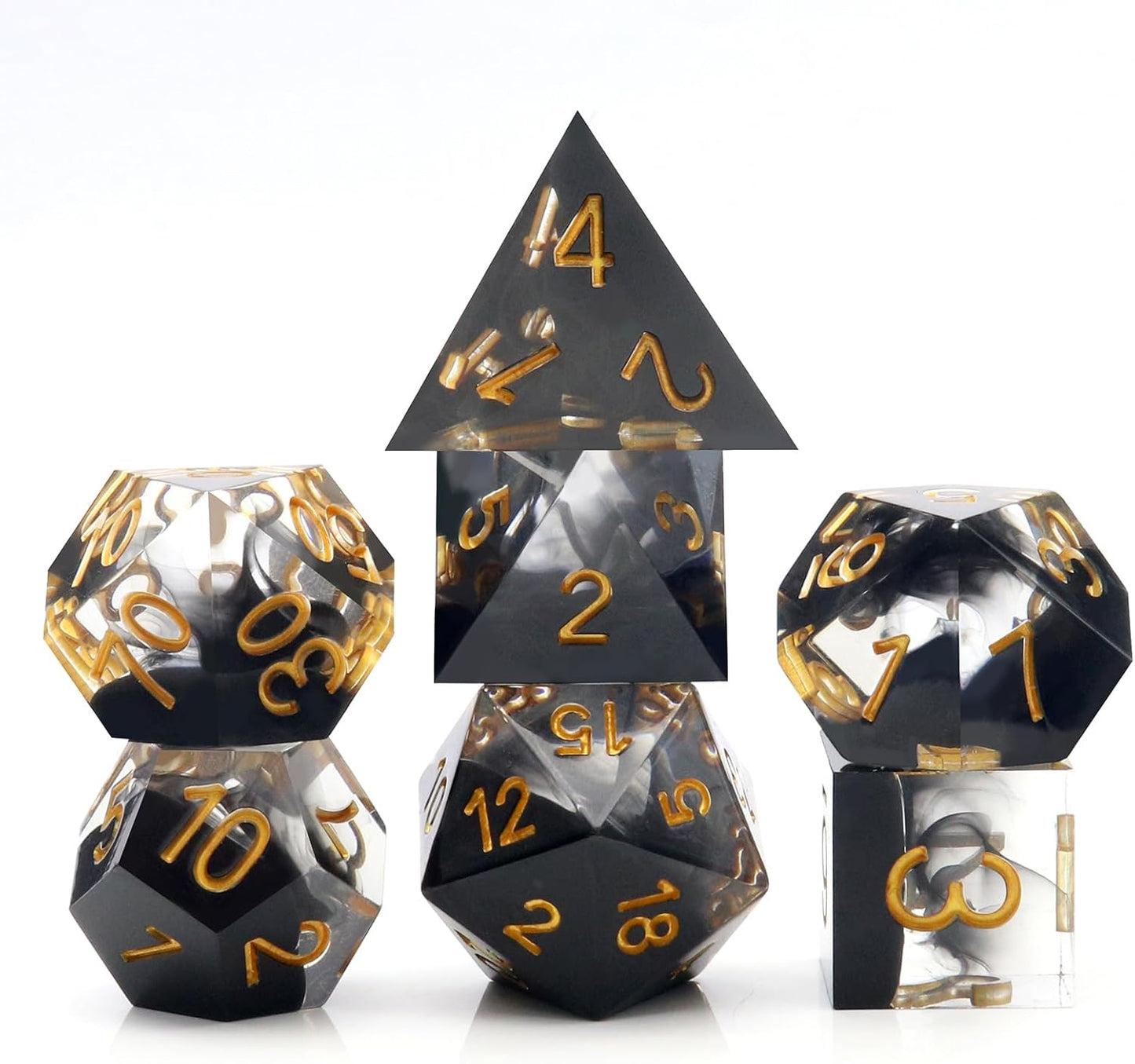 Haxtec Sharp Edge Dice Set DND Dice Set with Dice Case Handmade Black Swirls Resin D&D Dice Set for TTRPGs Compatible with Dungeons and Dragons Gifts-Dark Soul