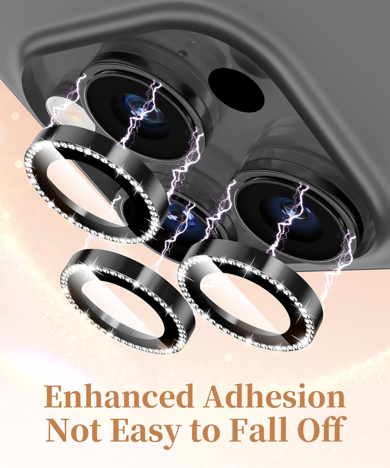 GolbinBox Camera Lens Protector for iPhone 16 Pro Max/16 Pro, 1:1 Invisible Fit, 9H Tempered Glass Ultra HD Metal Individual Camera Cover Screen Protectors for Women, Case Friendly, Bling/Black