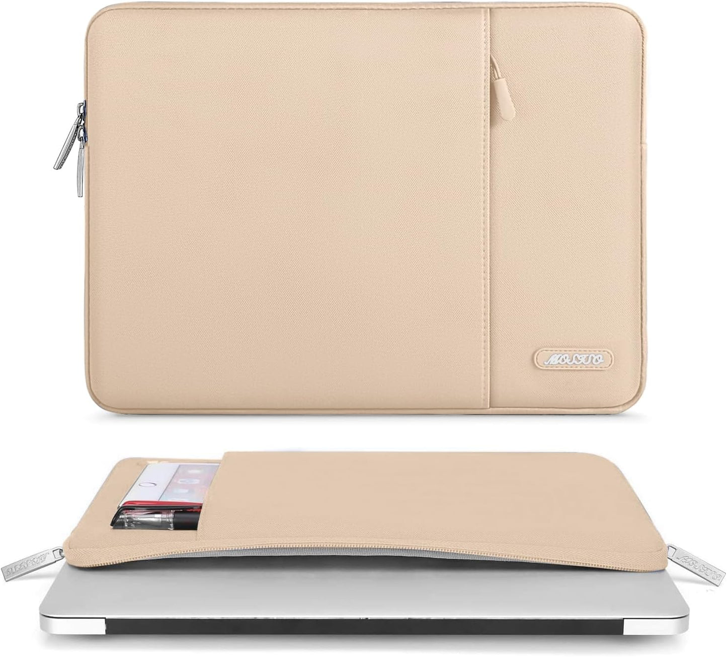 MOSISO Laptop Case 13.3 inch, 13-13.3 inch Laptop Sleeve Compatible with MacBook Air/Pro 13 / Pro 14, HP Dell ASUS Lenovo Notebook, Polyester Vertical Computer Sleeve Bag with Pocket, Apricot