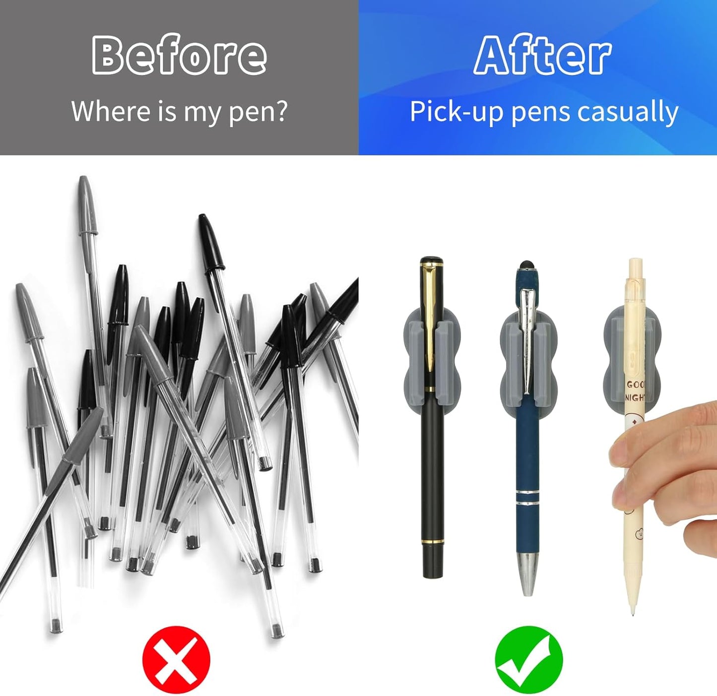 12PCS Pen Holder for Desk, Upgraded Adhesive Pen Pencil Holder for Desk Wall Clipboard Car Silicone Pens Markers Pencils Organizer Teacher Supplies Office Supplies (12PCS Gray)