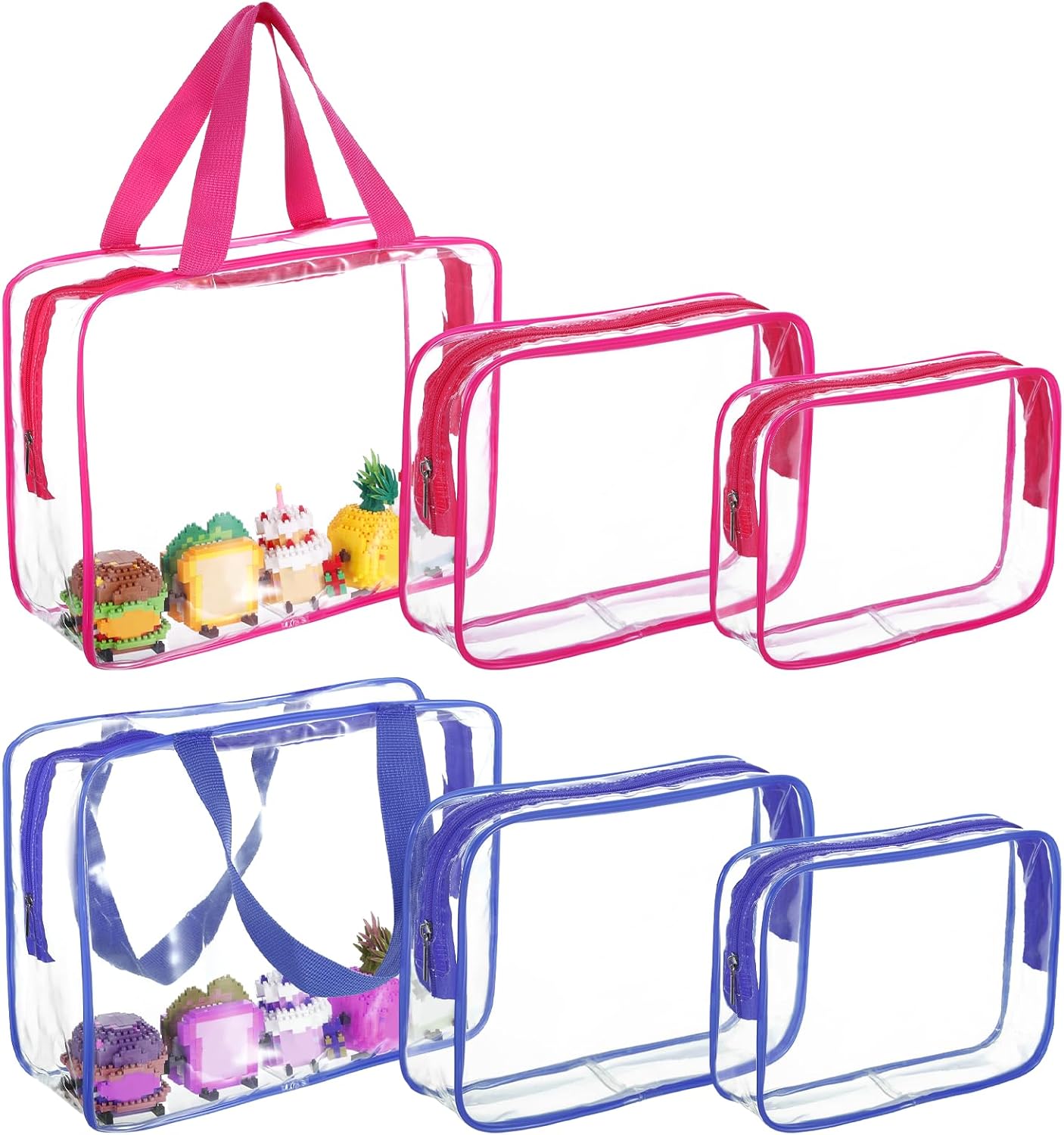 6 PCS Waterproof Toy Storage Bags With Zipper, Clear Toy Storage Organizer, Portable Organizer For Blocks, Puzzles, Books, Board Games, Clay(Red, Blue)