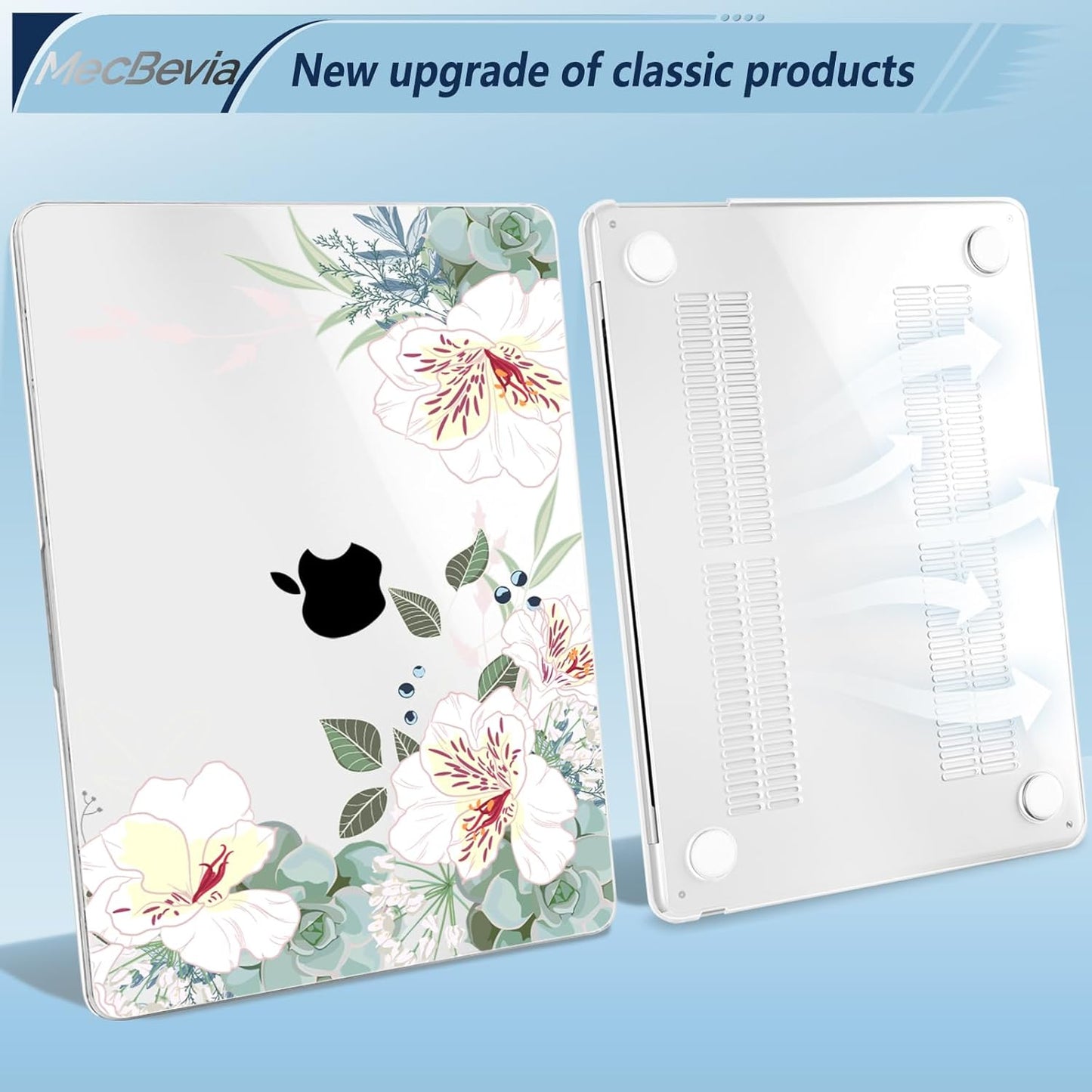 Compatible with MacBook Air 13.6 inch Case, M4 A3240/M3 A3113/M2 A2681 (Released 2025 to 2022), Hard Shell, Keyboard Cover, Screen Protector, Webcam Cover & Type-C Adapter, White Alstroemeria