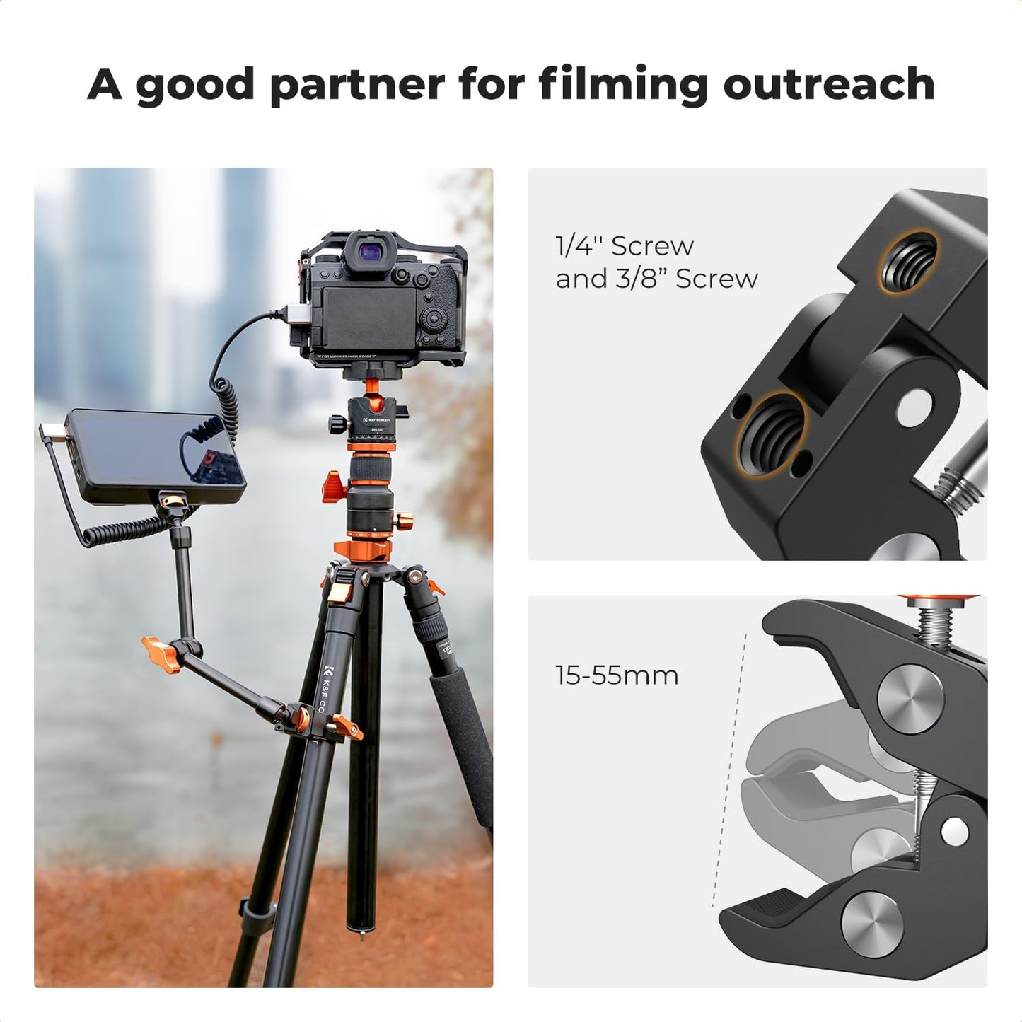 K&F Concept 11" Magic Arm Clamp Kit with ARRI 1/4" & 3/8" Thread Screw 360° Ball Heads Articulating Arm Camera Adapter for DSLR, Monitor, LED Light, Microphone, Camera Cage, Action Camera