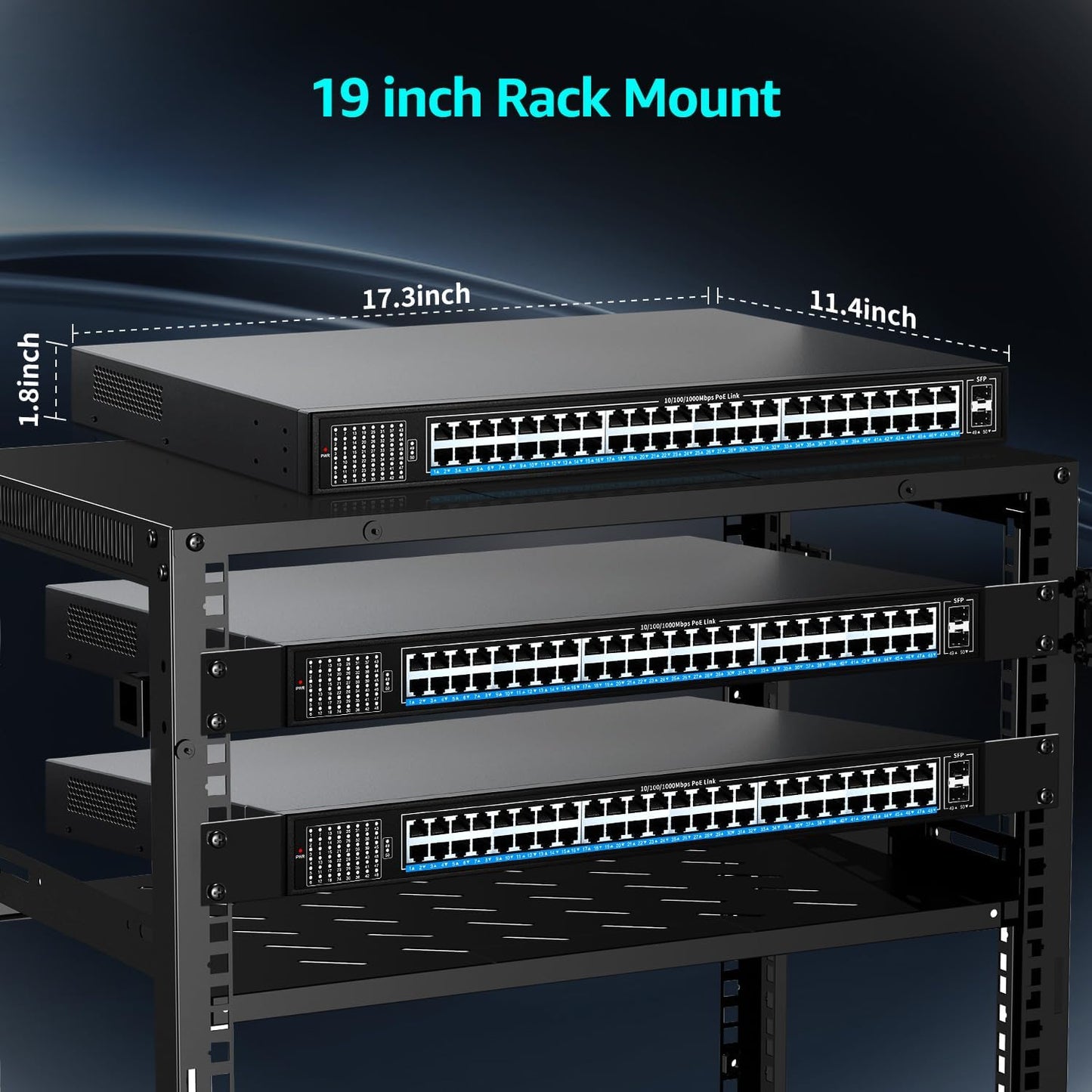 48 Port Gigabit PoE Switch Unmanaged with 48 Port IEEE802.3af/at PoE+@400W, 2 x 1G SFP, NICGIGA 50 Port Network Power Over Ethernet Switch, Desktop/Rackmount
