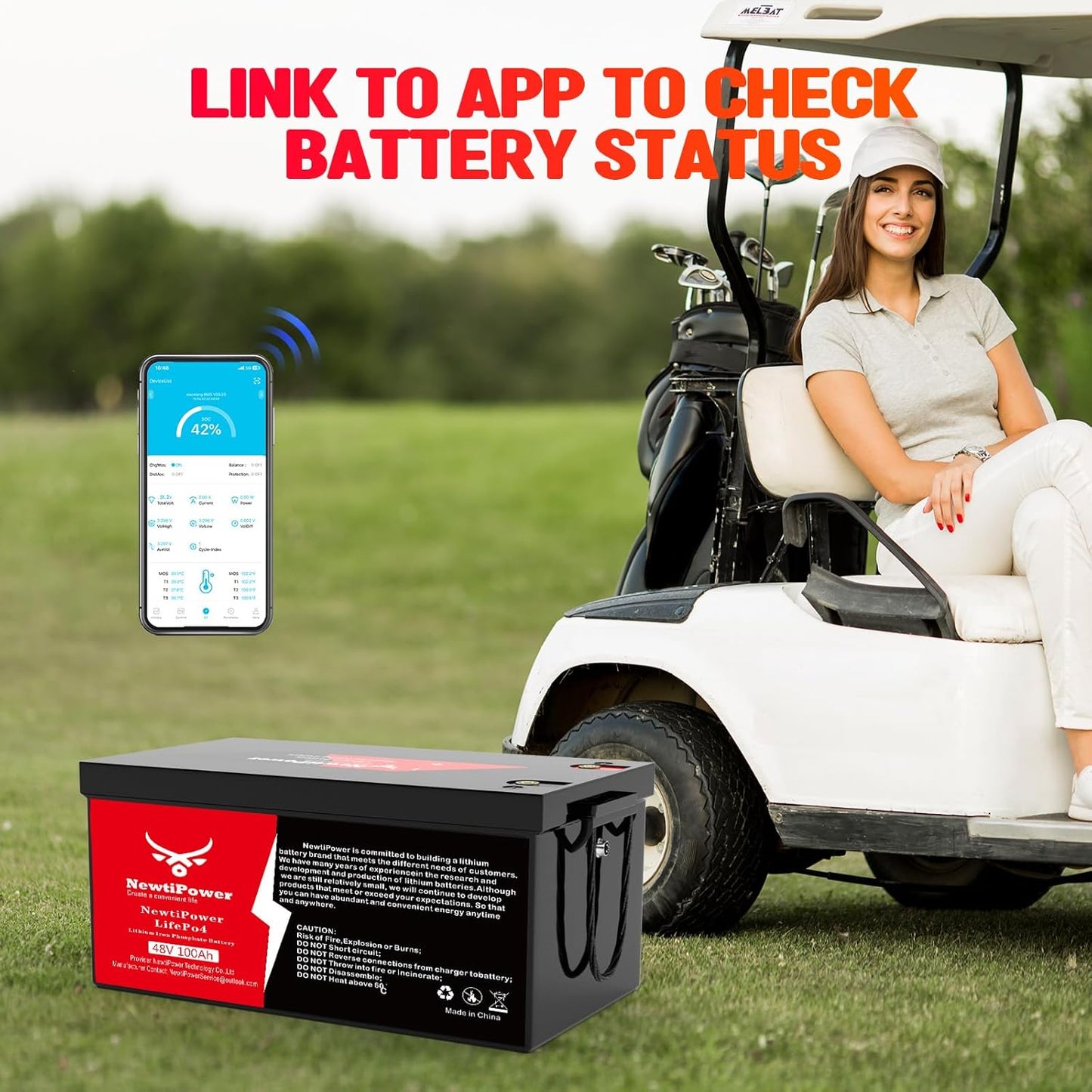 48V 100Ah Golf Cart Lithium LiFePO4 Battery with 200A BMS Grade A Cells Deep Cycle Rechargeable Battery,10000+ Cycles,Perfect for Golf Cart,Off Grid Applications (48V 100Ah)