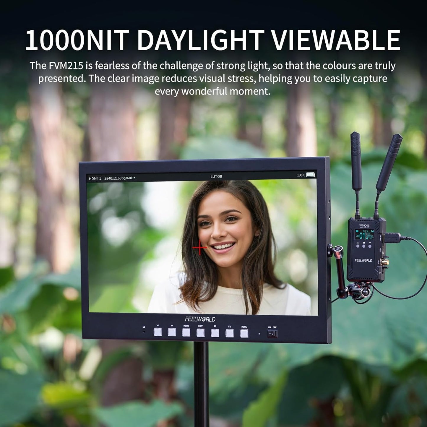 FEELWORLD FVM215 21.5 Inch 1000nit High Bright Production Broadcast Studio Monitor with Waveform LUT 8 Bit Color Depth 4K60Hz HDMI 3G-SDI in and Out