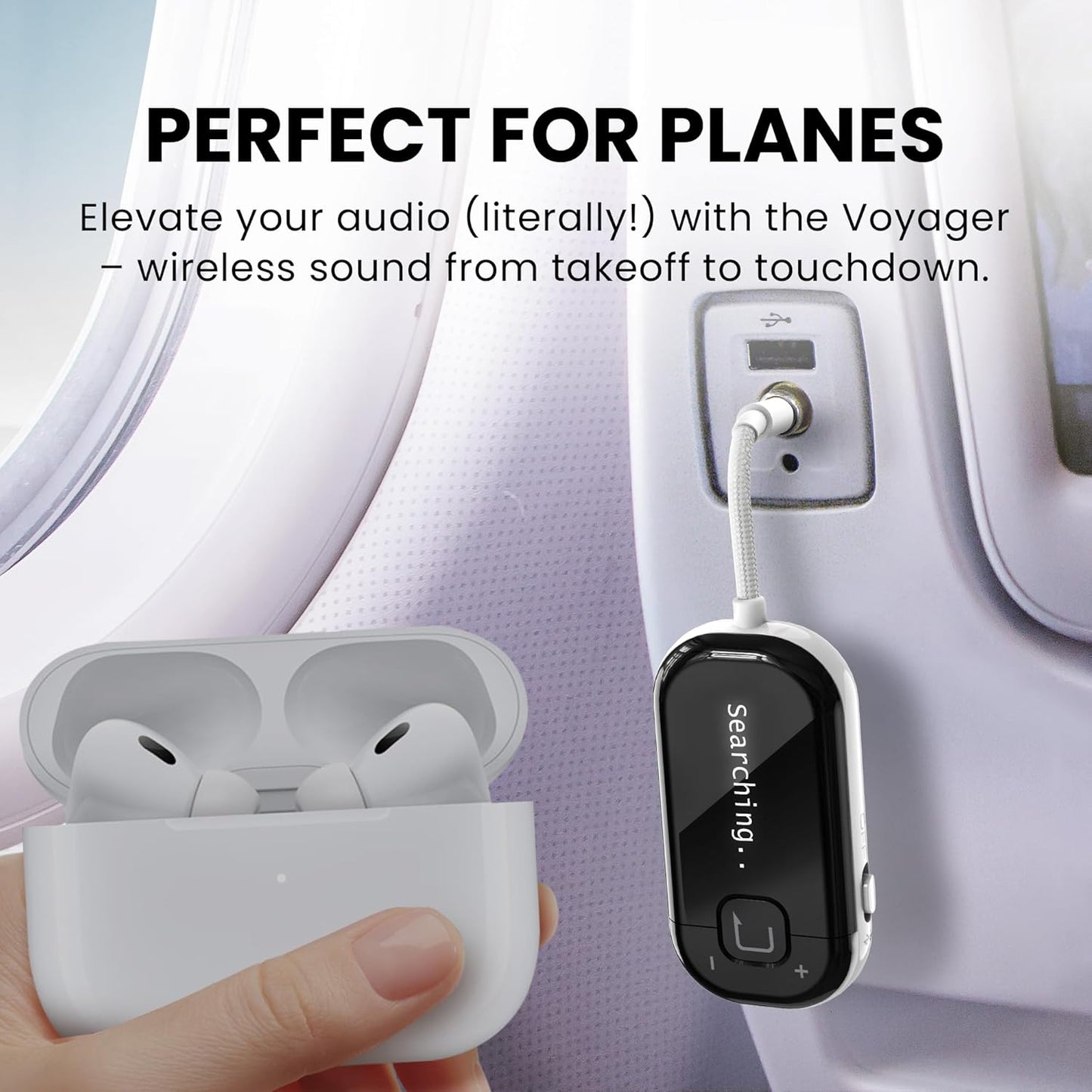 Avantree Voyager - Airplane Bluetooth Adapter for Headphones & AirPods, Bluetooth 5.4 with Latest Auracast & OLED Display, Qualcomm Chip, aptX Adaptive, Wireless Audio Transmitter for Travel & Flight