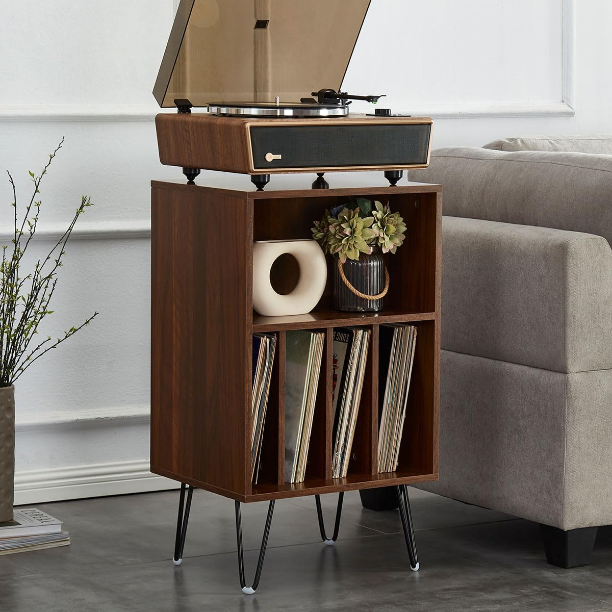 Arkrocket Huygens High Fidelity Bluetooth Record Player with Built-in Speakers Belt Drive Vinyl Turntable with Moving Magnet Cartridge, Bluetooth Input Output and Aux-in (Huygens Walnut + Audio Rack)