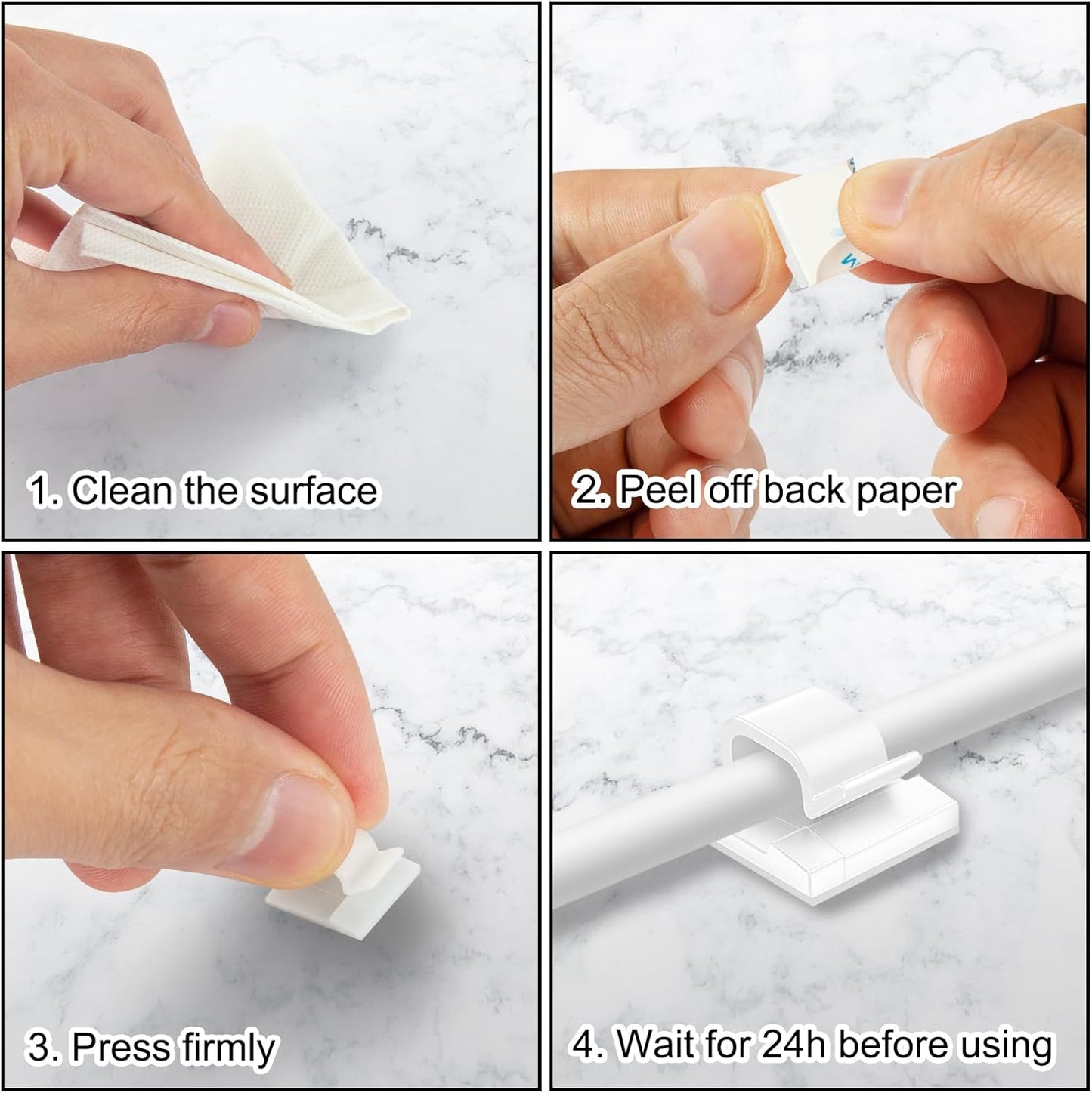 200 Pcs Cable Clips, Adhesive Cable Organizer Cord Holder Wire Clip Wire Management Self Adhesive Hooks Wire Holder for Office, Home(White, 200PCS)