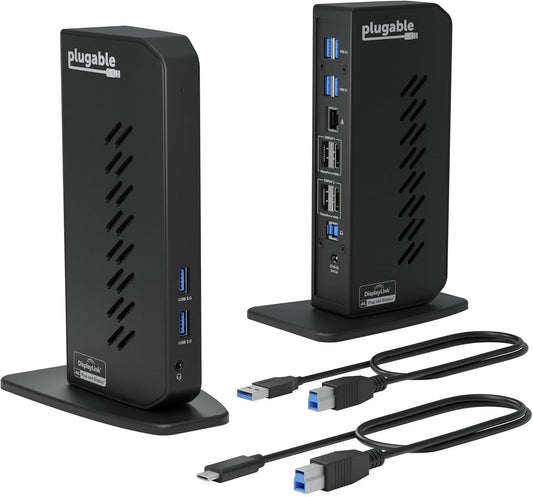 Plugable Dual DisplayPort & HDMI Docking Station - USB 3.0 & USB-C Laptop Dock for Dual Monitors, DisplayLink, Mac (Driver Required), ChromeOS & Windows, Gigabit Ethernet and Audio (UD-6950Z)