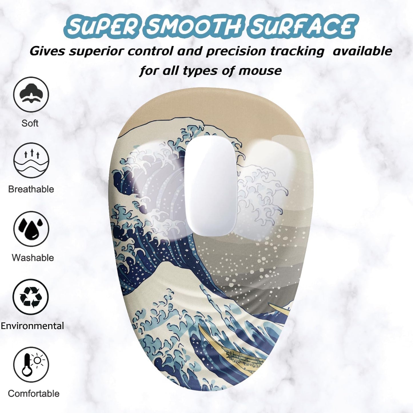 Ergonomic Mouse Pad Wrist Rest, Japanese Sea Wave Mouse Pad with Wrist Support, Memory Foam Massage Design & Non-Slip PU Base MousePads for Pain Relief, Desk, Office, Home, Kanagawa Wave