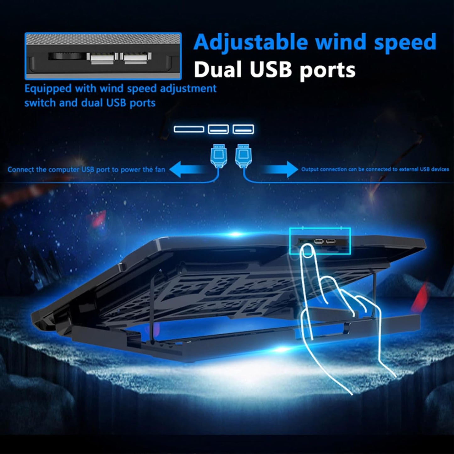 Adjustable Laptop Stand with 6 Quiet Cooling Fans, Upgraded Laptop Cooler Cooling Pad, Aluminum Laptop Stand for Desk Foldable, Ergonomic Computer Notebook Stand Holder for All Laptops and Notebook