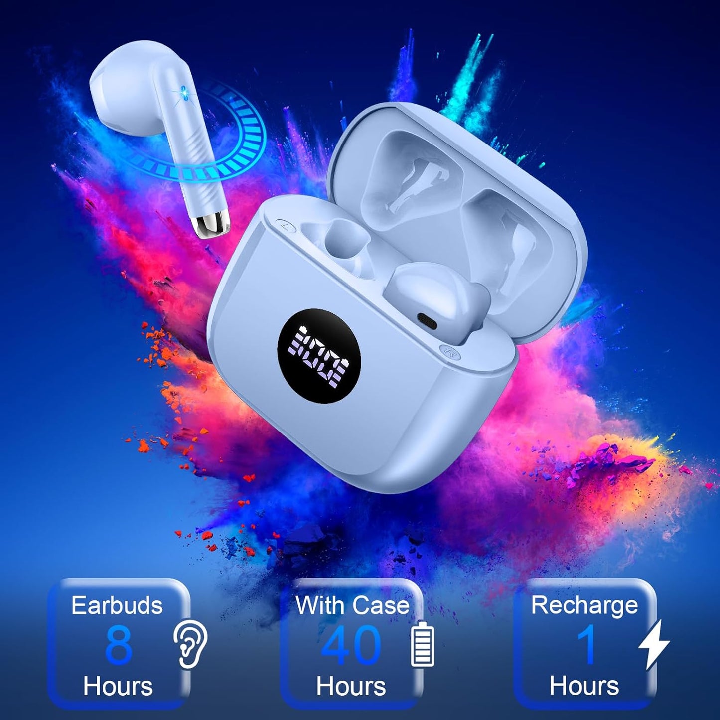 Jxrev Wireless Earbuds Bluetooth 5.4 Headphones Noise Cancelling, Bluetooth Earbuds with Dynamic Drivers Stereo, Earphones Wireless, 40H Playtime and LED Power Display, in Ear Buds for Android iOS