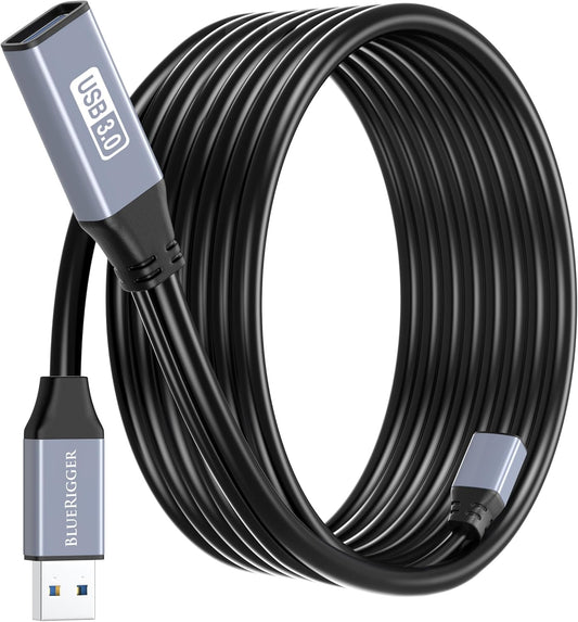 BlueRigger USB 3.0 Extension Cable (15FT, Active, 5 Gbps, Type A Male to Female Adapter Cord) - Long USB Repeater Extender for VR Headset, Printer, Hard Drive, Flash Drive, Keyboard, Mouse, Xbox