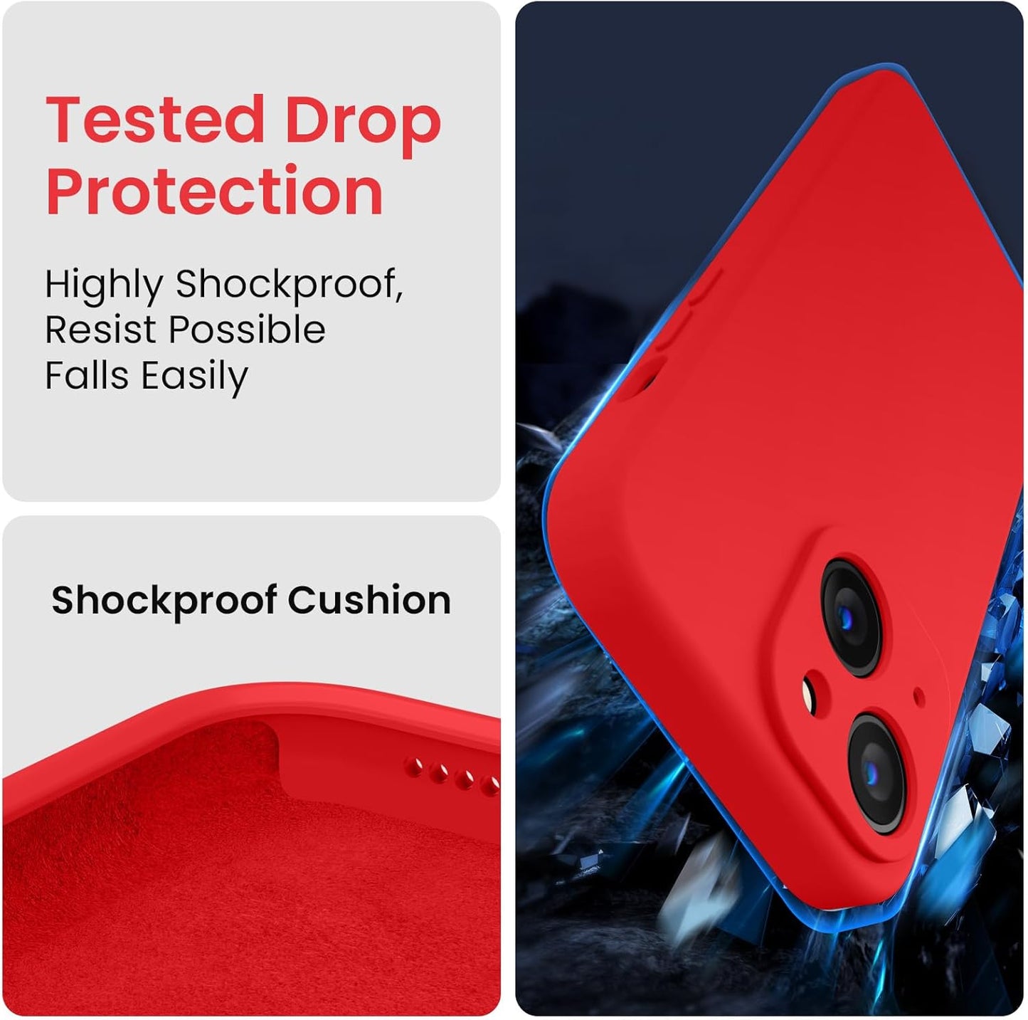 FireNova Designed for iPhone 14 Case, Silicone Upgraded [Camera Protection] Phone Case with [2 Screen Protectors], Soft Anti-Scratch Microfiber Lining Inside, 6.1 inch, Red