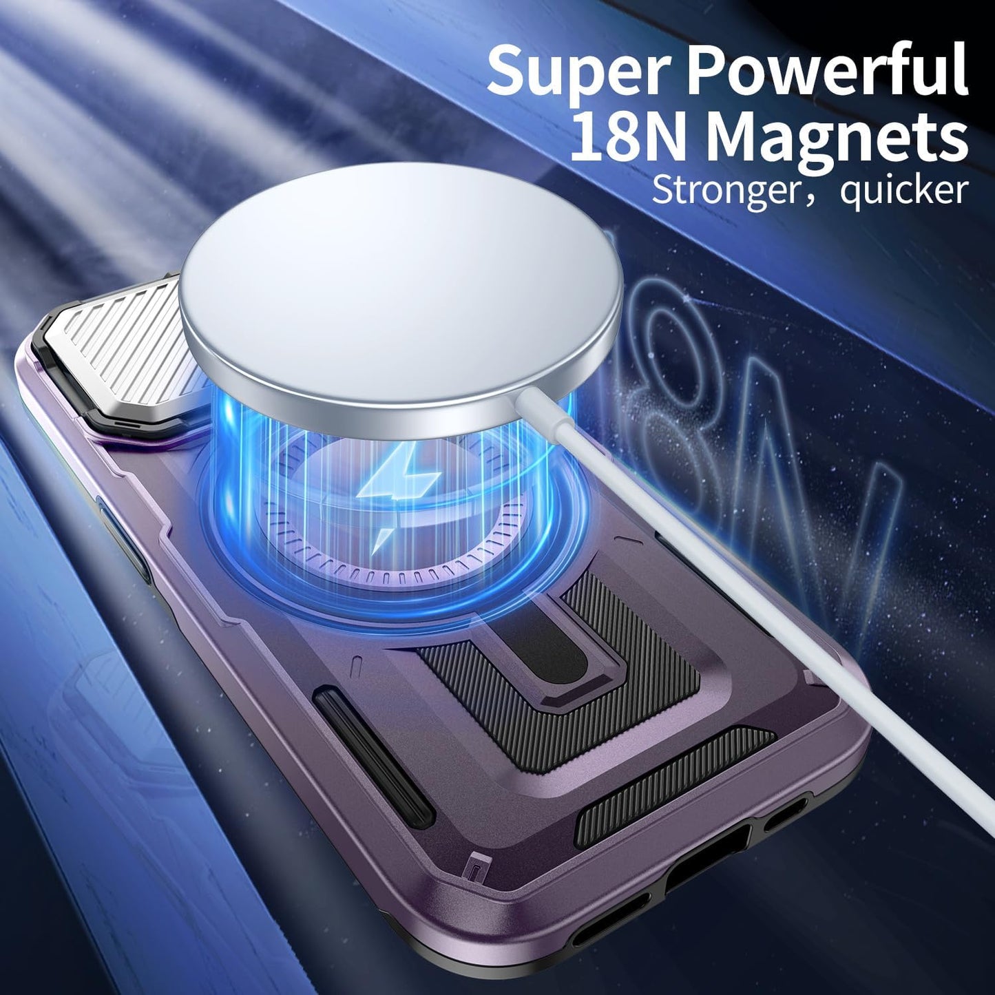 Camera Stand Case for iPhone 13 Pro Max, [Compatible with Mag Safe] [Lens Cover] 2024 Version Military Grade Protective Soft Case for iPhone 13 Pro Max 6.7 inch Men Women, Purple