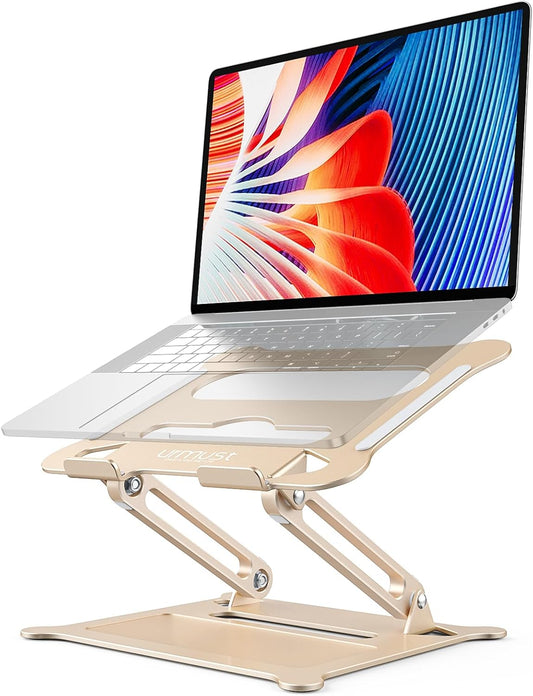 Urmust Laptop Notebook Stand Holder Adjustable Ultrabook Stand Riser Portable Compatible with MacBook Air Pro HP Dell XPS Lenovo All laptops 10-15.6"(Light Gold)