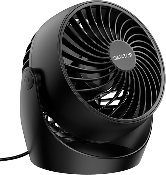 Gaiatop Desk Fan, 5-Inch Portable Electric Table Desktop Air Circulator Fans, Small but Powerful with 3 Speed 360° Adjustable Tilt for Cooling Home Dorm Office Bedroom Bathroom Kitchen, Black