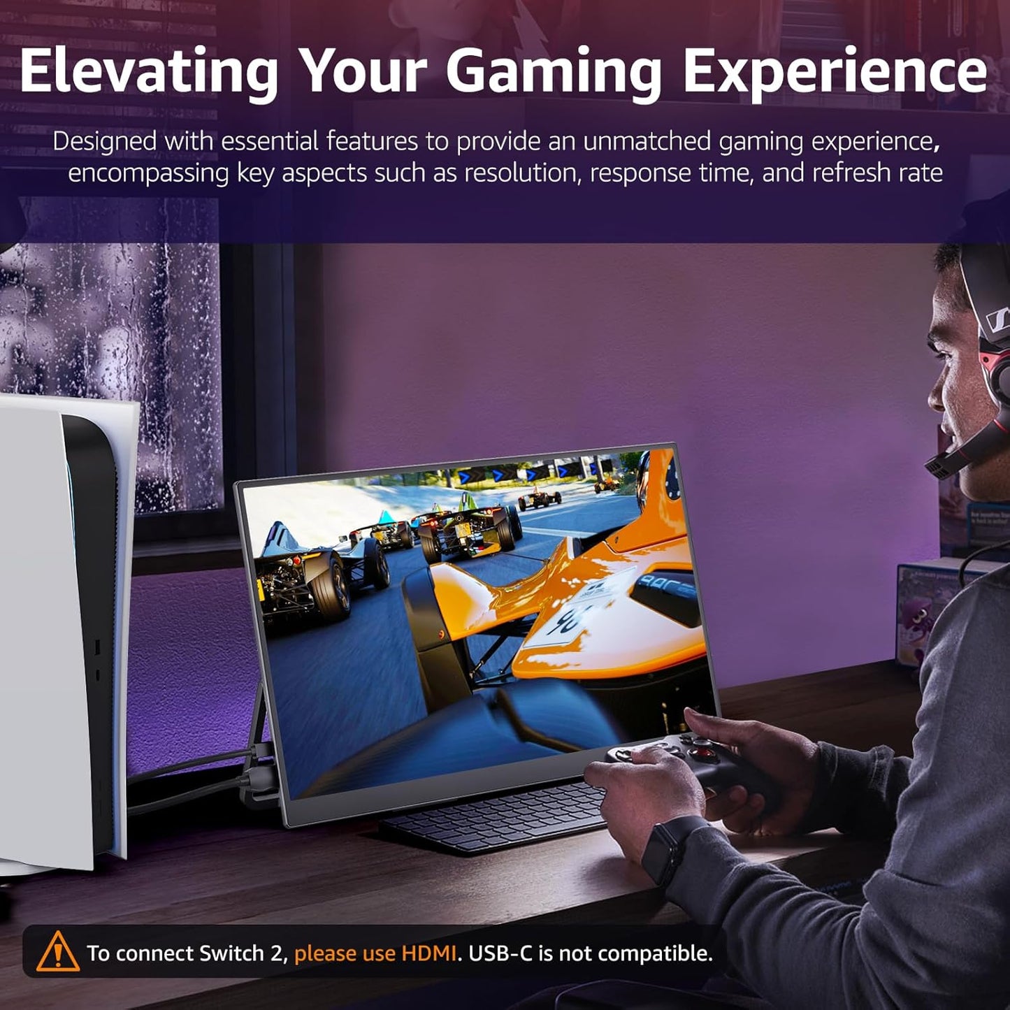 VisionOwl Large Portable Monitor-18.5 Inch Computer Gaming Display 100Hz 125% sRGB FHD 1080P USB-C HDMI IPS Screen for Laptop Mac Surface PC PS4/PS5 Xbox Built-in Kickstand, Speakers, VESA Mountable