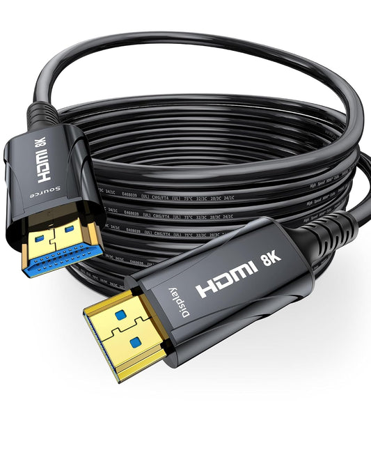 8K Fiber Optic HDMI Cable Long 50FT CL2 in Wall - 48Gbps High-Speed 8K 60Hz,4K120Hz,HDCP 2.2&2.3, HDR10 - HDMI Cord Compatible with HDTV,Monitor,Projector