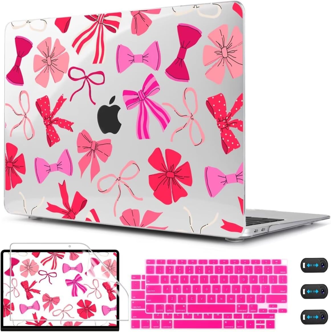 CISSOOK Compatible with MacBook Air 13 inch Case 2022 2021, 2020-2018 Release Model M1 Chip A2337 A2179 A1932, Plastic Hard Shell Case for MacBook Air 13-inch with Retina Display Touch ID, Pink Bows