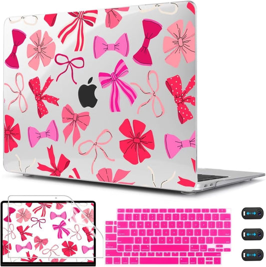 CISSOOK Compatible with MacBook Air 13 inch Case 2022 2021, 2020-2018 Release Model M1 Chip A2337 A2179 A1932, Plastic Hard Shell Case for MacBook Air 13-inch with Retina Display Touch ID, Pink Bows