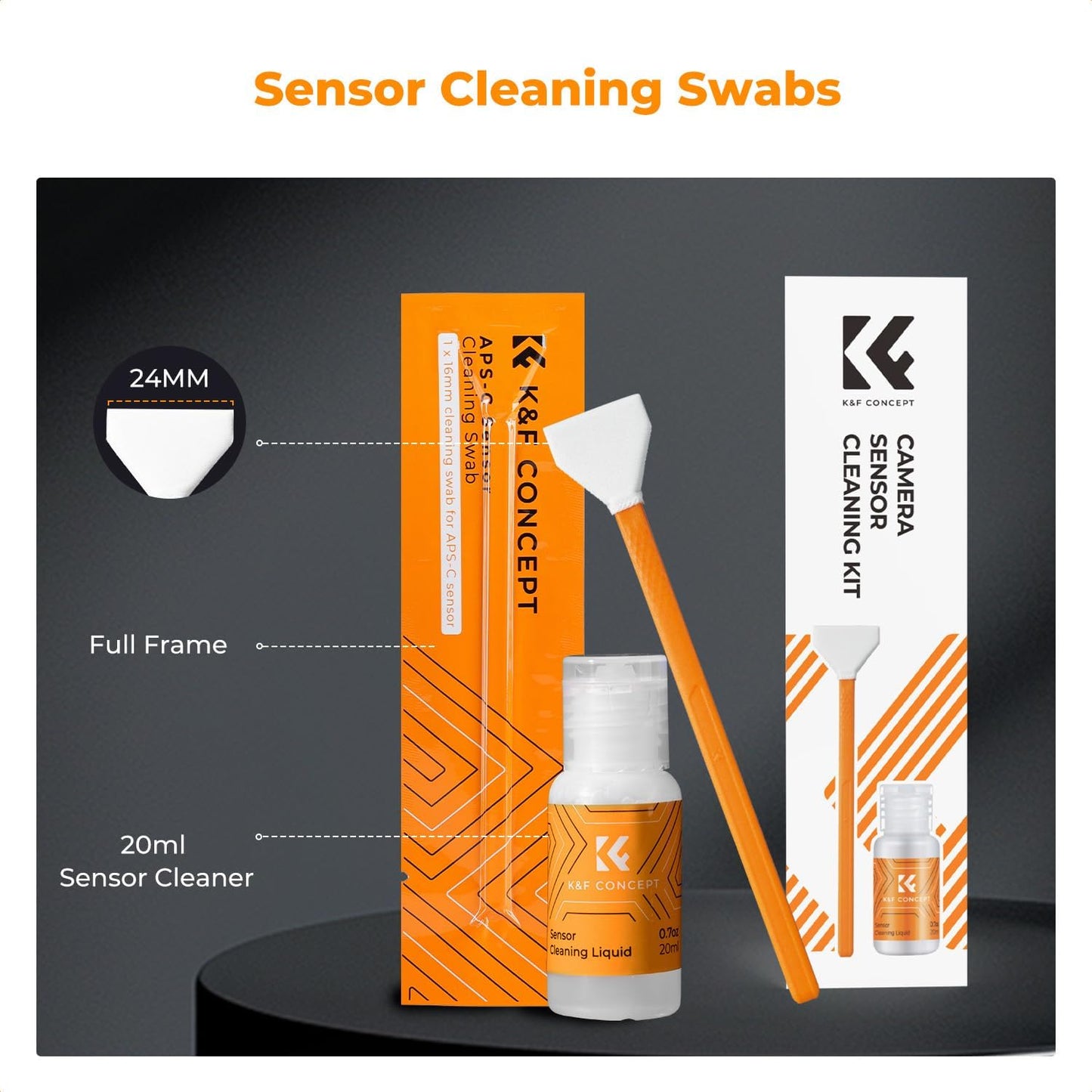 K&F CONCEPT Camera Cleaning Kit16mm APS-C Frame Sensor Cleaning Swab*6 + 20ml Sensor Cleaner, DSLR SLR Digital Camera CMOS Cleaning Compatible with Nikon Sony Canon Camera Clean