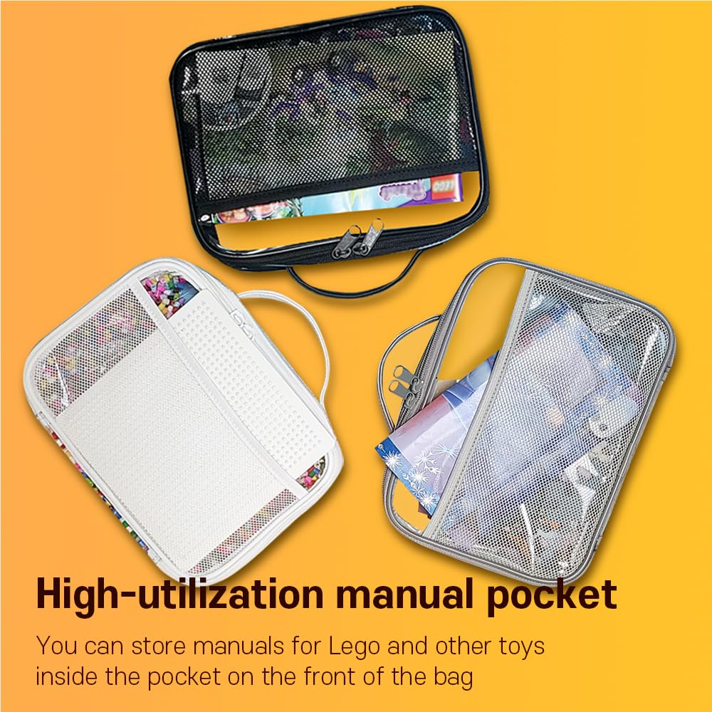 holay 4 Packs PVC Zippered Blocks Set, Toy, Clay, Board game Storage Organizer Case (Name Tag, Manual Pocket) (White, Large)