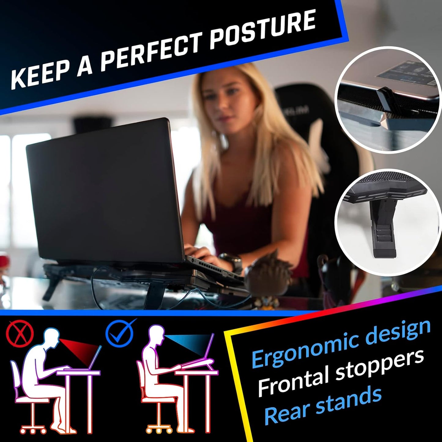 KLIM Wind Laptop Cooling Pad - More Than 500 000 Units Sold - New Version - The Most Powerful Rapid Action Cooling Fan - Laptop Stand with 4 Cooling Fans at 1200 RPM - USB Fan - PS5 PS4 - RGB